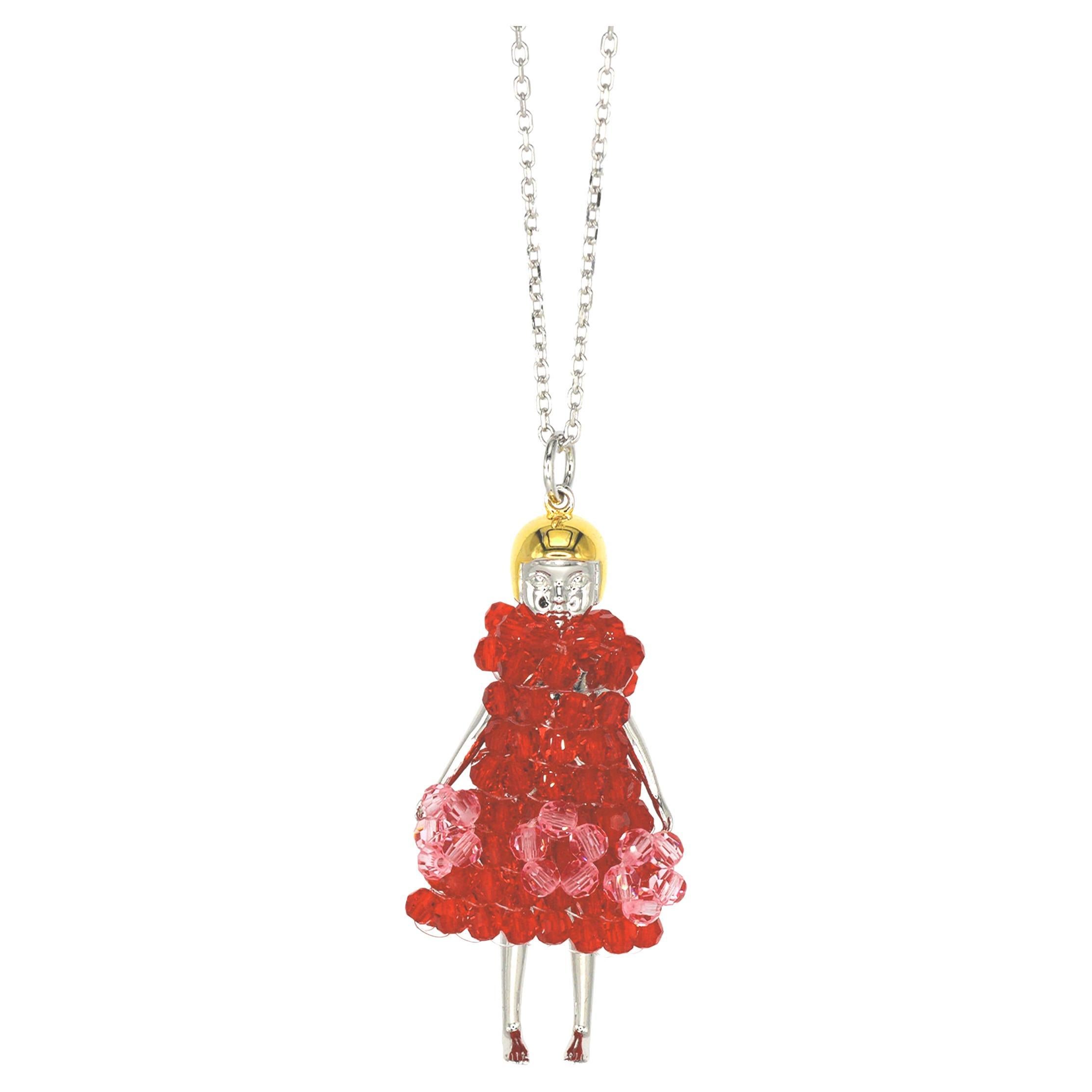 Collier de poupées avec robe à fleurs rouges en vente