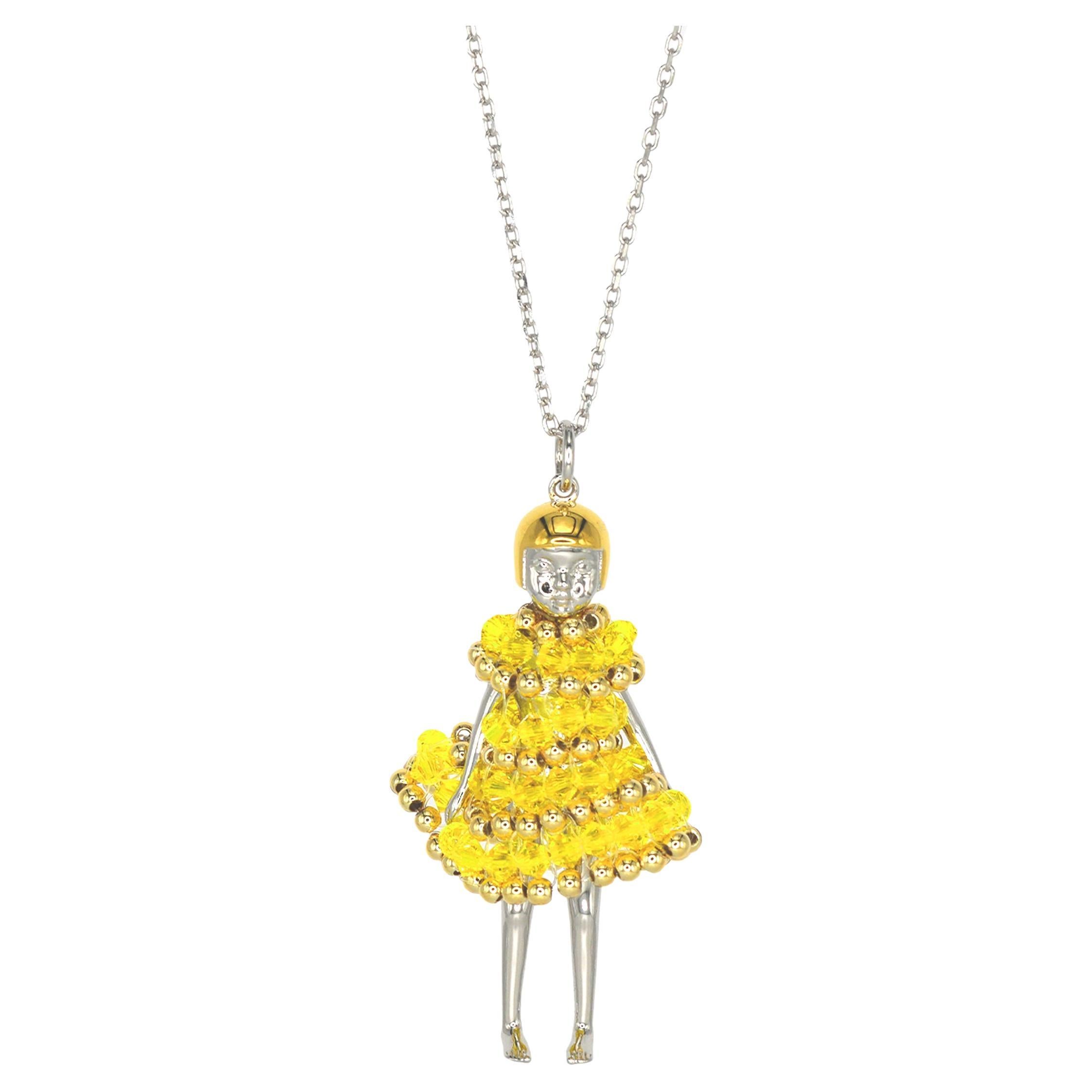 Doll Necklace with Yellow Gold Dress For Sale