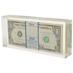 Dollar Bill Allusion Pop Art Lucite Sculpture Vintage
