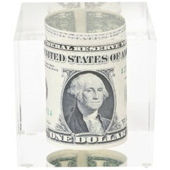 Dollar Bill Lucite Sculpture Or Paperweight Vintage