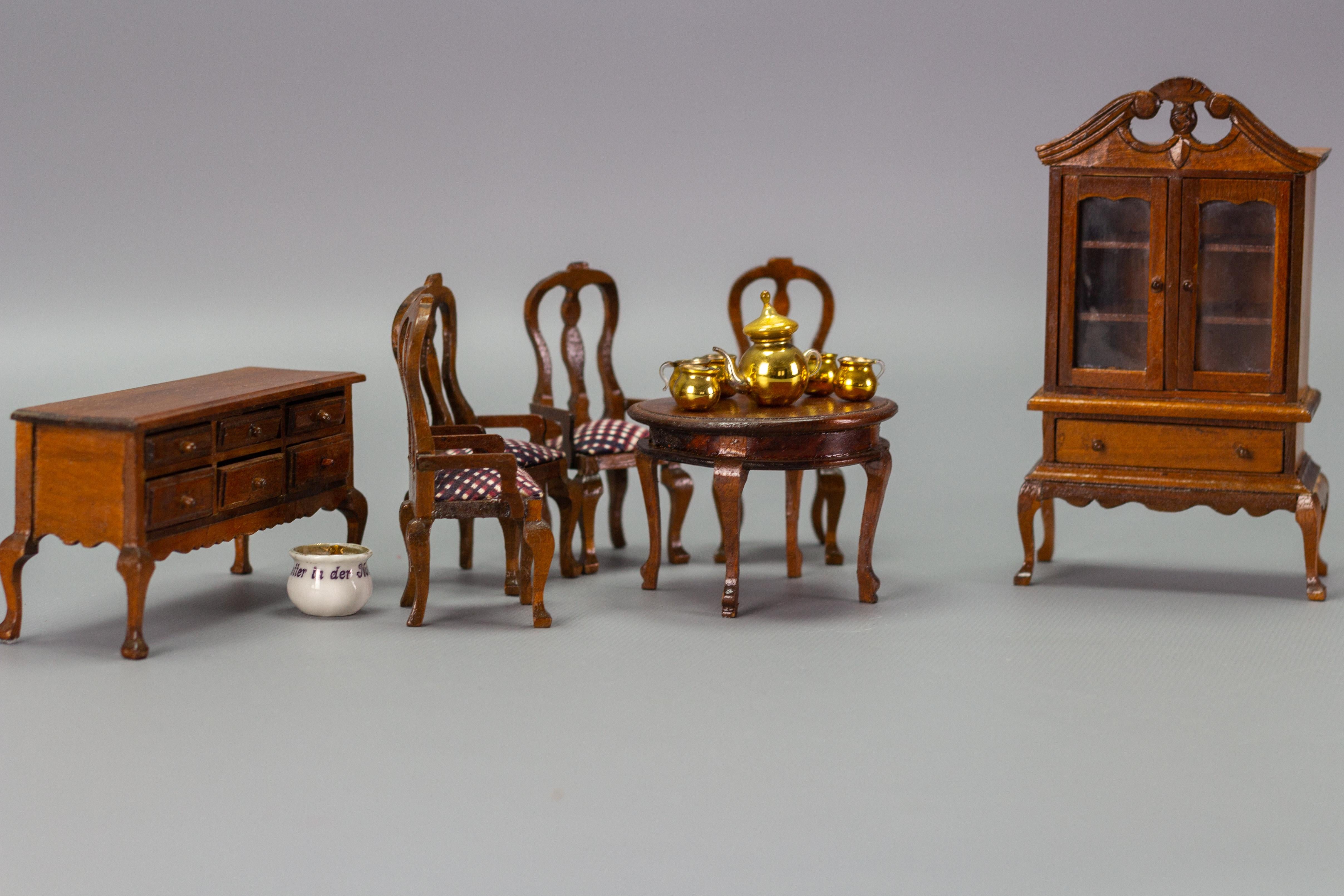 Chippendale Vintage Dollhouse Miniature Dining Room Furniture Set, Germany