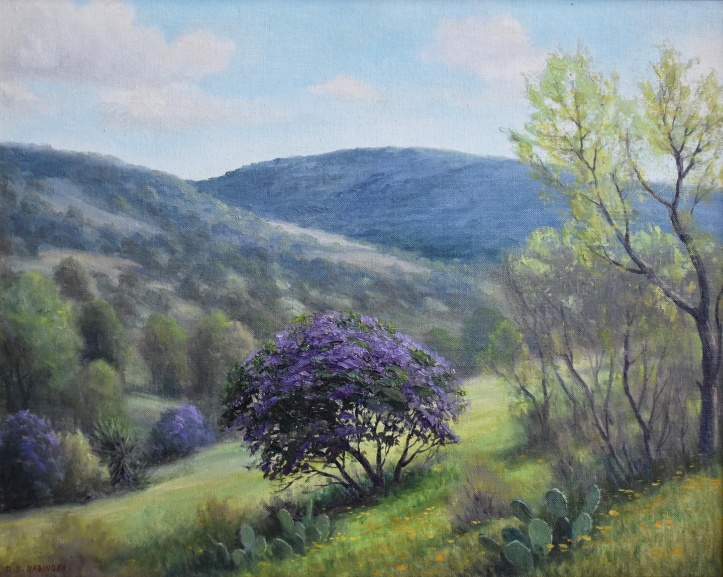 Dollie Nabinger Landscape Painting - "MOUNTAIN LAUREL HILLS"  Texas Hill Country PURPLE BLOOMS