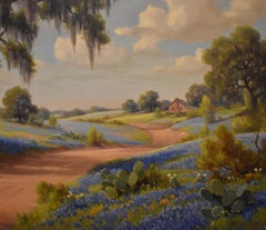 "RED DIRT BLUES" DOLLIE NABINGER BLUEBONNET SCENE TEXAS ARTIST