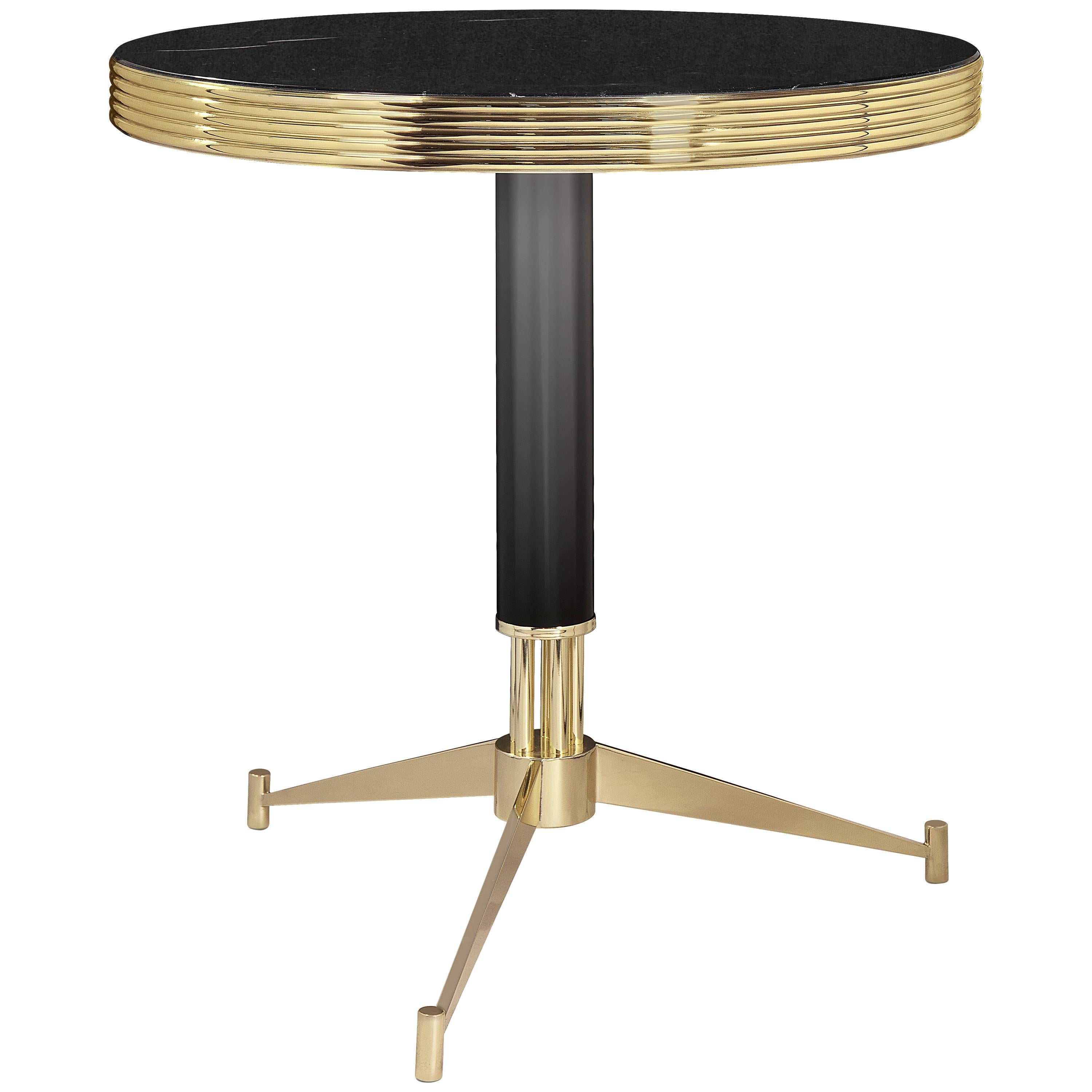Dolly Coffee Table in Brass, Black Lacquered and Marble For Sale