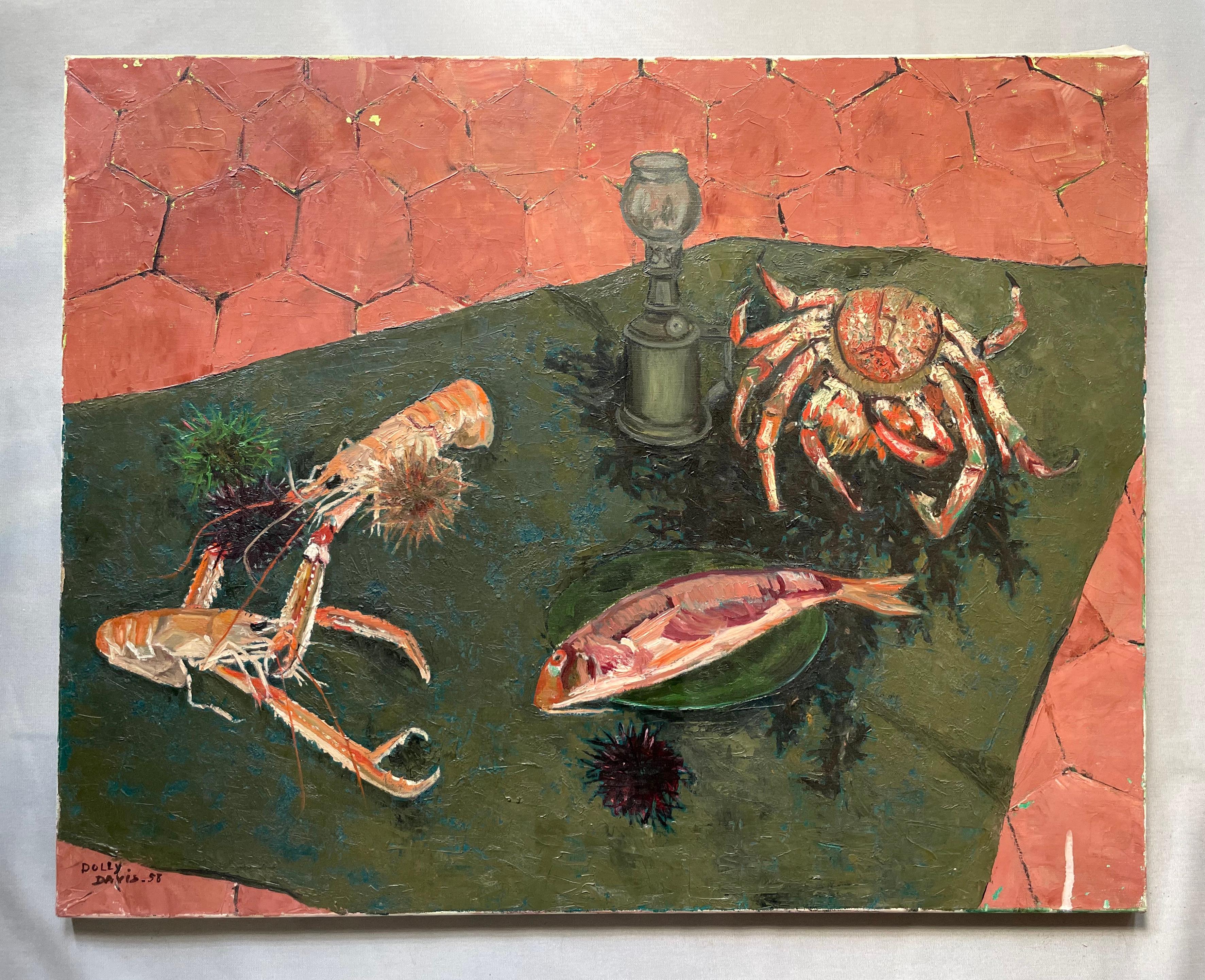 Dolly Davis, Still Life With Shellfish, Oil On Canvas, Large Format For Sale 1
