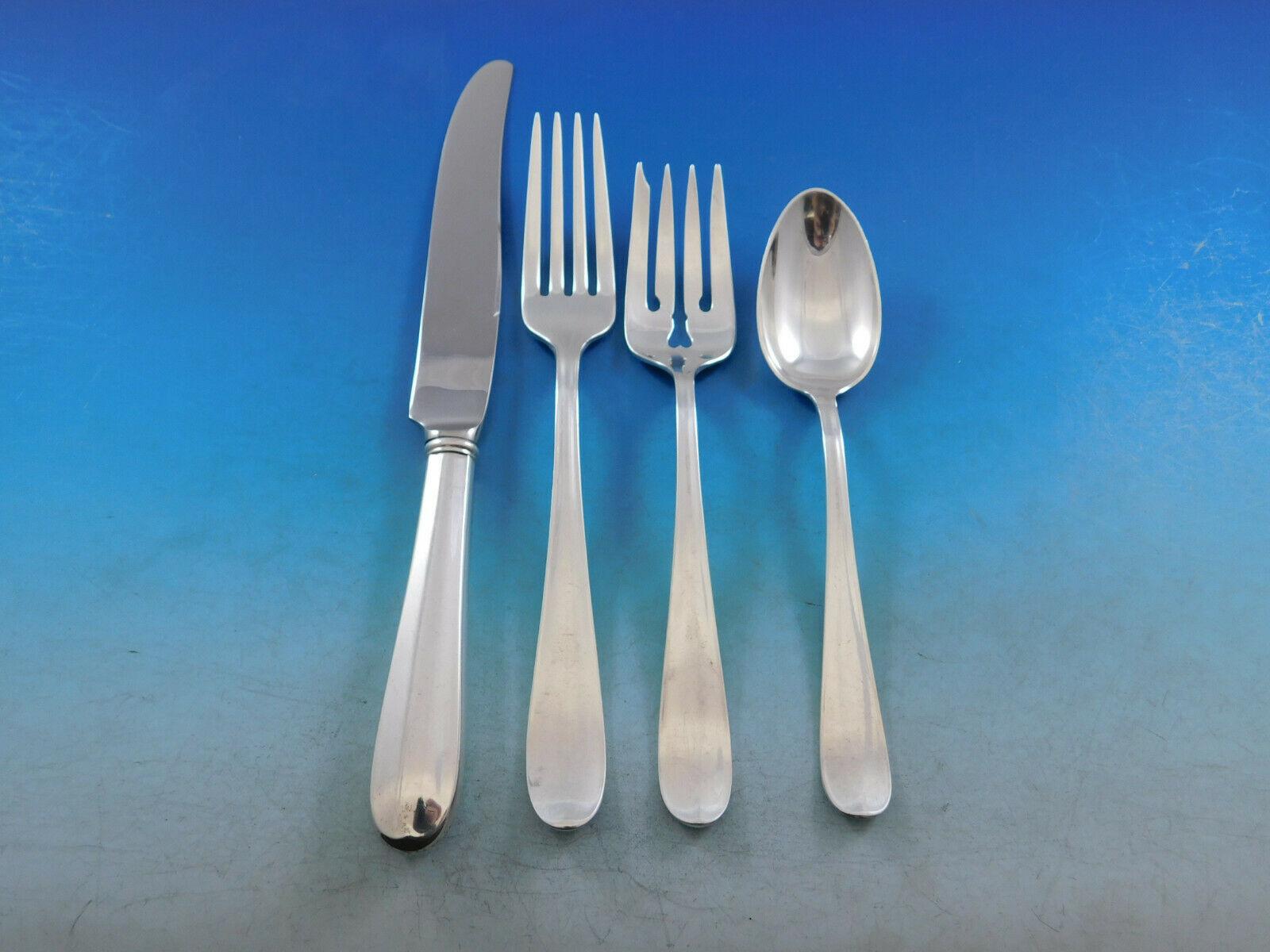 Superb Dolly Madison by Gorham circa 1929 sterling silver flatware set - 74 pieces. This scarce pattern is unadorned and timeless. This set includes:
8 regular knives, 8 3/4