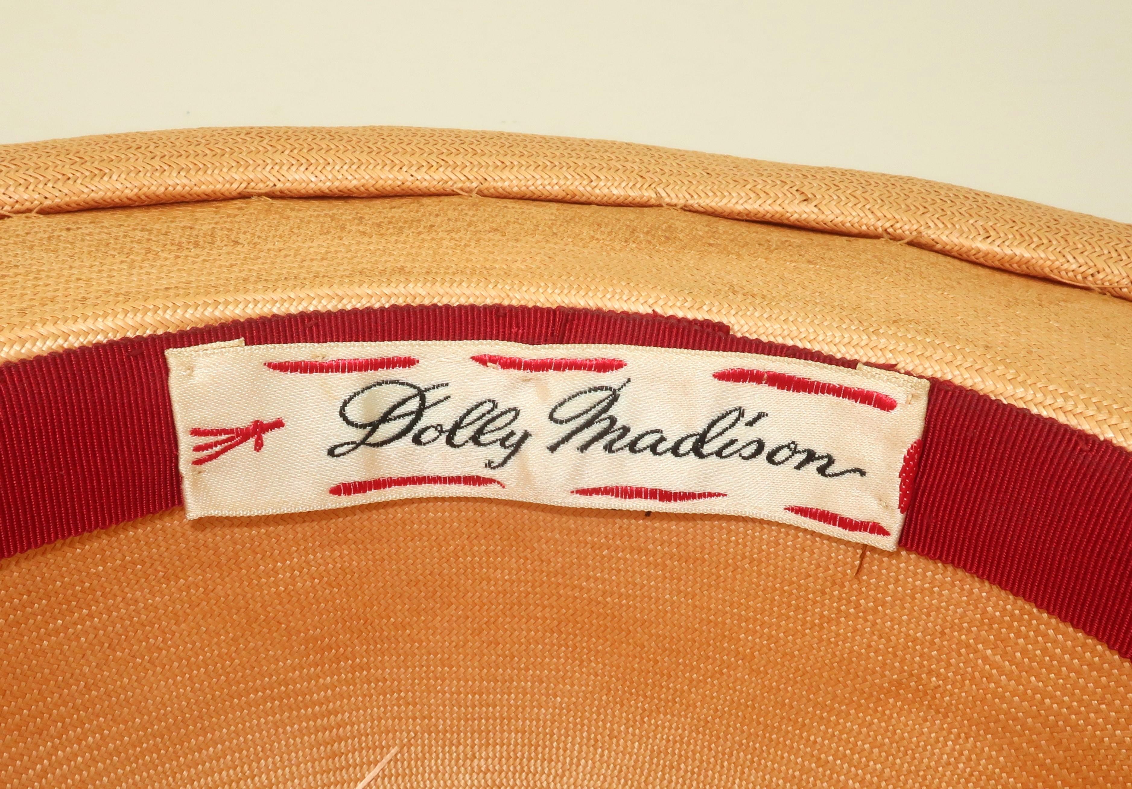 Dolly Madison Straw Hat With Red Rose, 1950’s For Sale 6