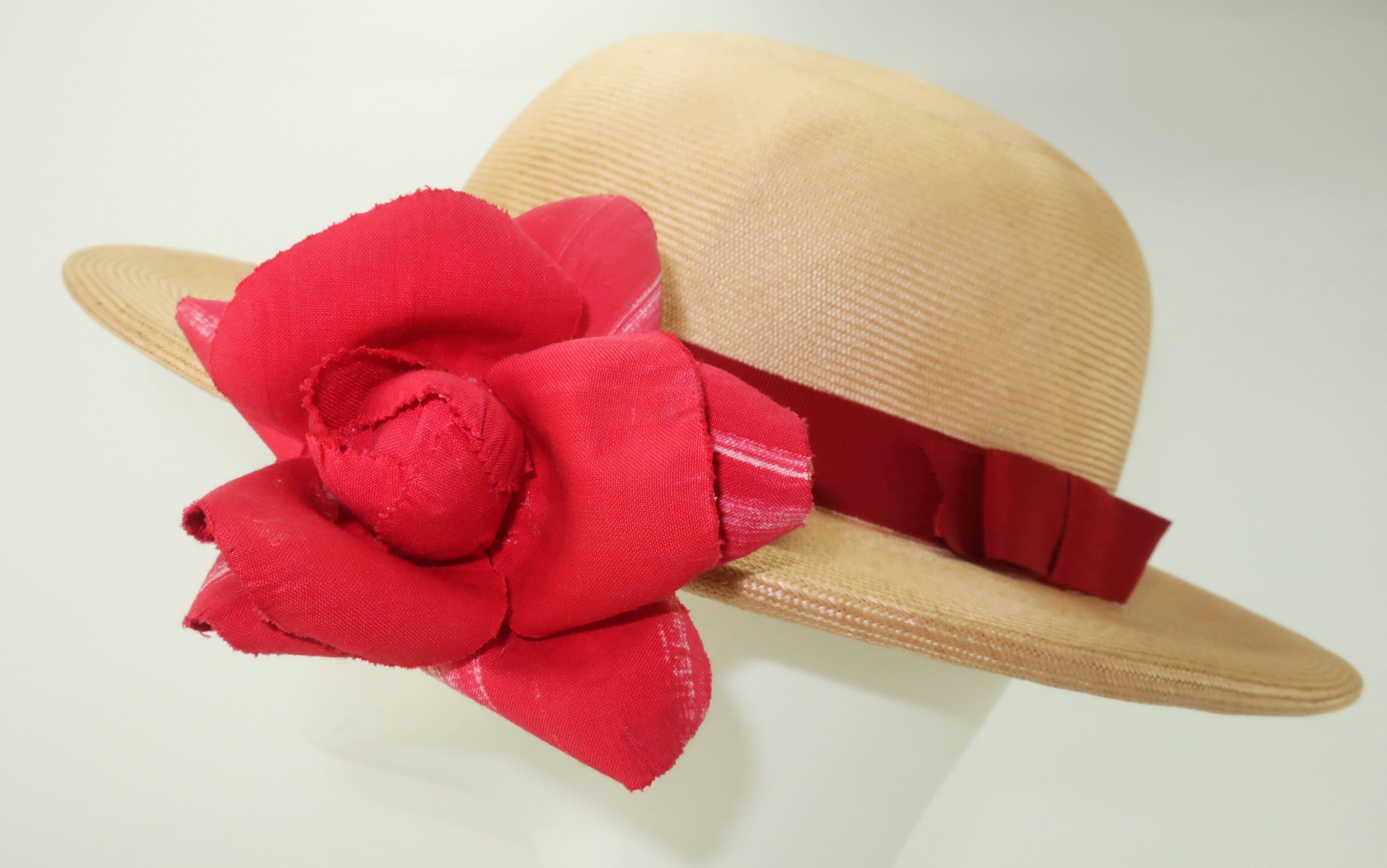 Dolly Madison Straw Hat With Red Rose, 1950’s For Sale 2