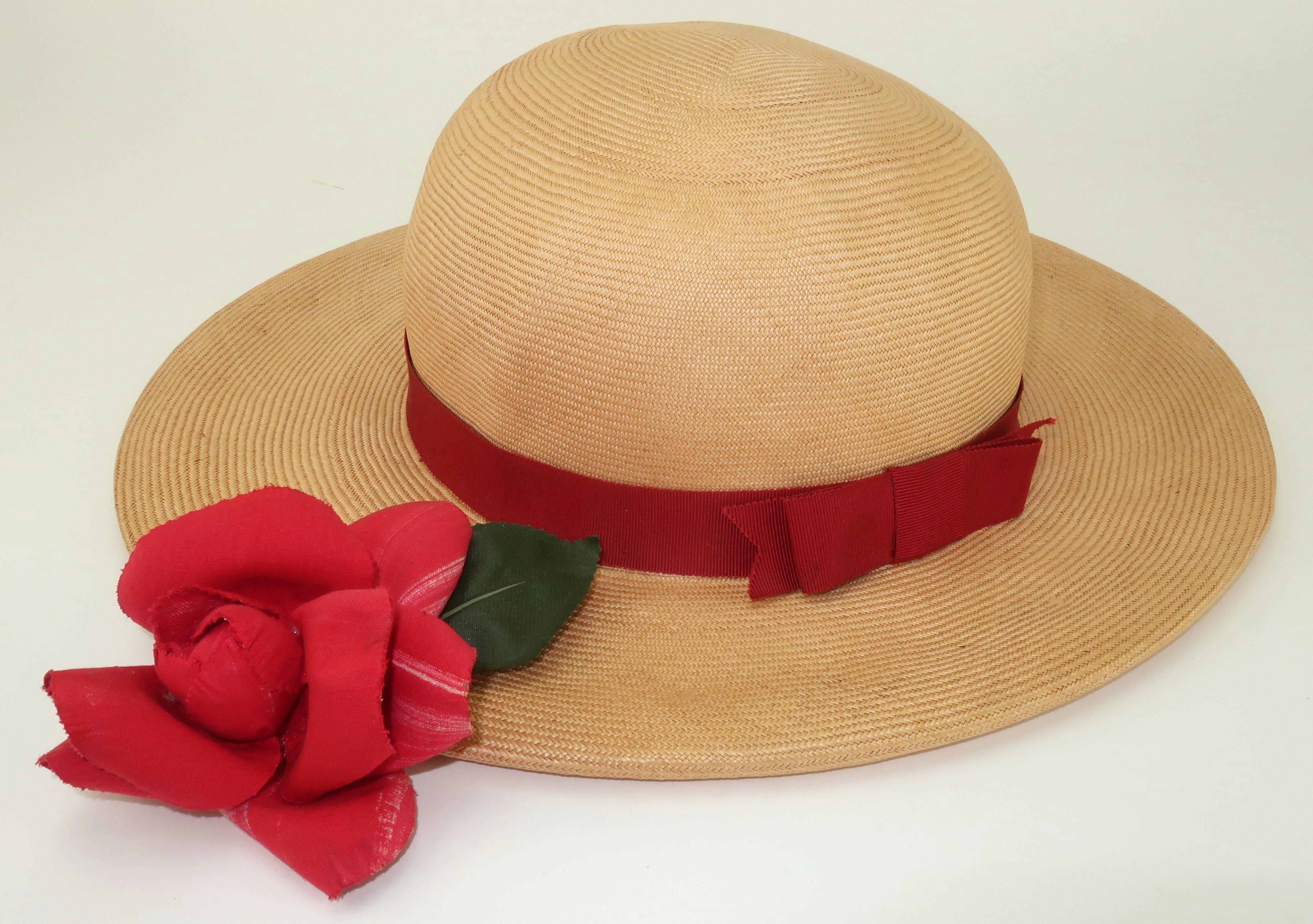 Dolly Madison Straw Hat With Red Rose, 1950’s For Sale 3