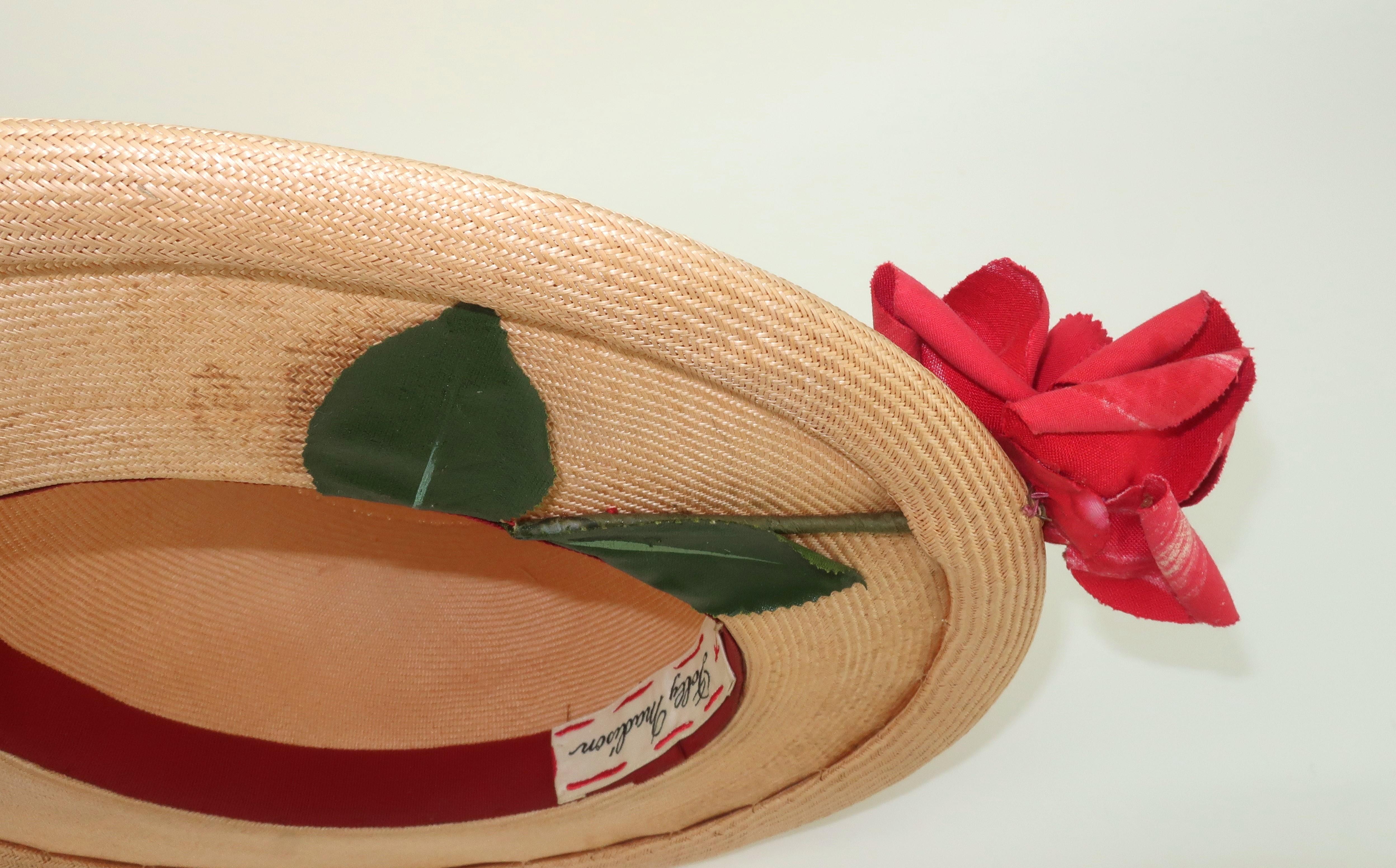 Dolly Madison Straw Hat With Red Rose, 1950’s For Sale 5