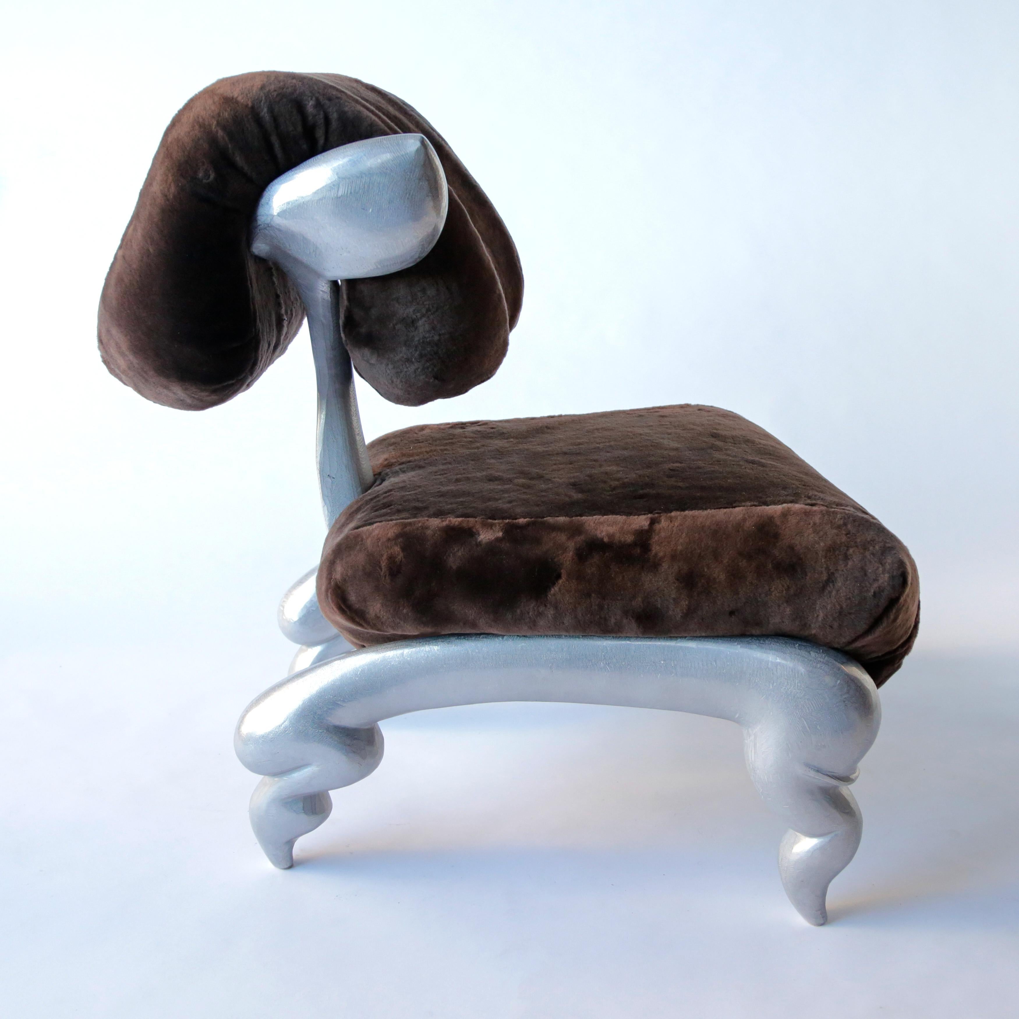 Contemporary Dolly ‘Sheep’ Lounge Chair, Cast Aluminum, Shearling, Jordan Mozer, USA 2018 For Sale