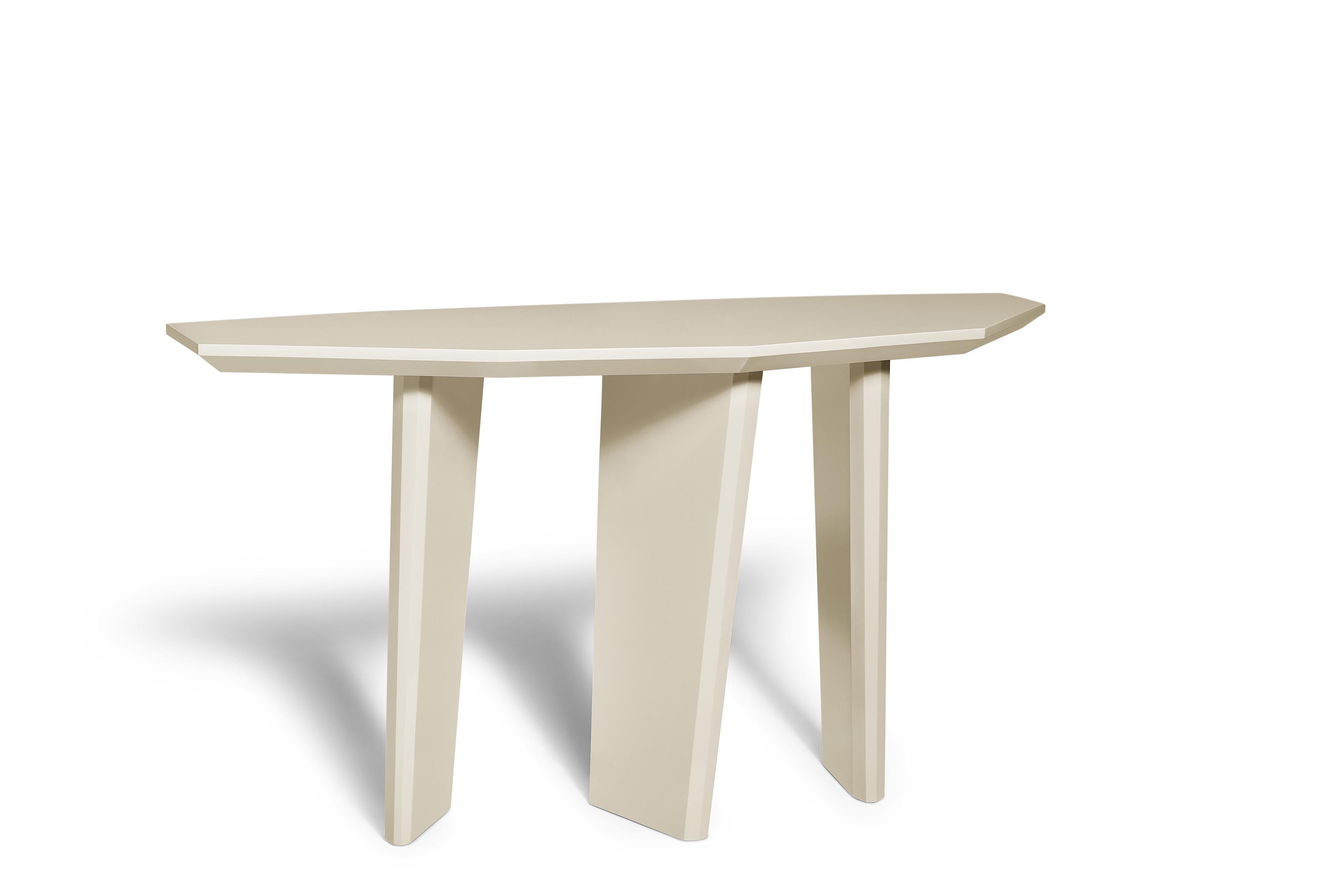 Dolmen Console by Ginger & Jagger
Dimensions: D 50 x W 160 x H 87 cm. 
Materials: Lacquer.
Finish: Lacquered in Stone, in gloss finishing.

This product is suitable for custom size. This product is made for living areas and interior spaces only.