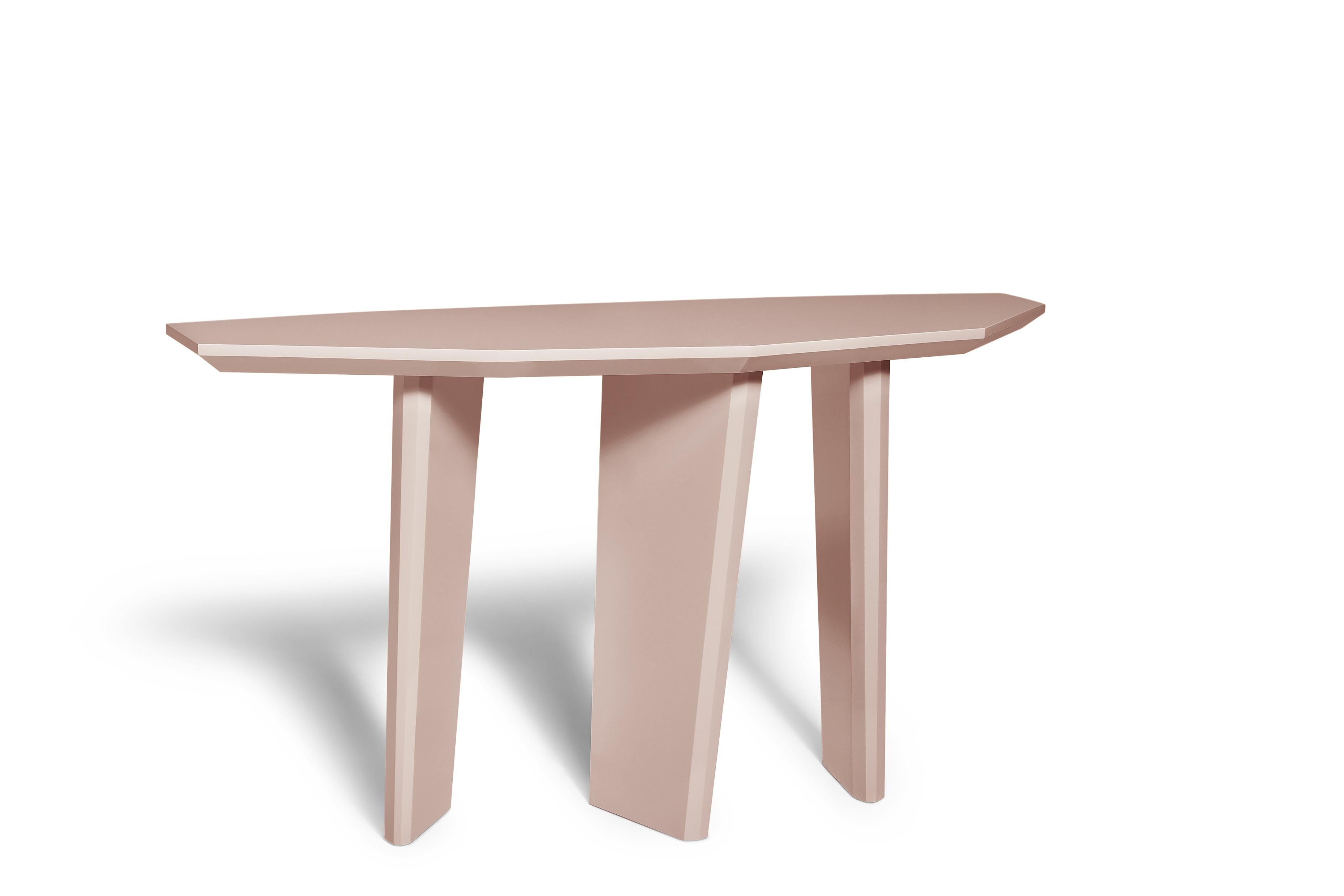 Dolmen Console by Ginger & Jagger
Dimensions: D 50 x W 160 x H 87 cm. 
Materials: Lacquer.
Finish: Lacquered in Lavender, in gloss finishing.

This product is suitable for custom size. This product is made for living areas and interior spaces only.