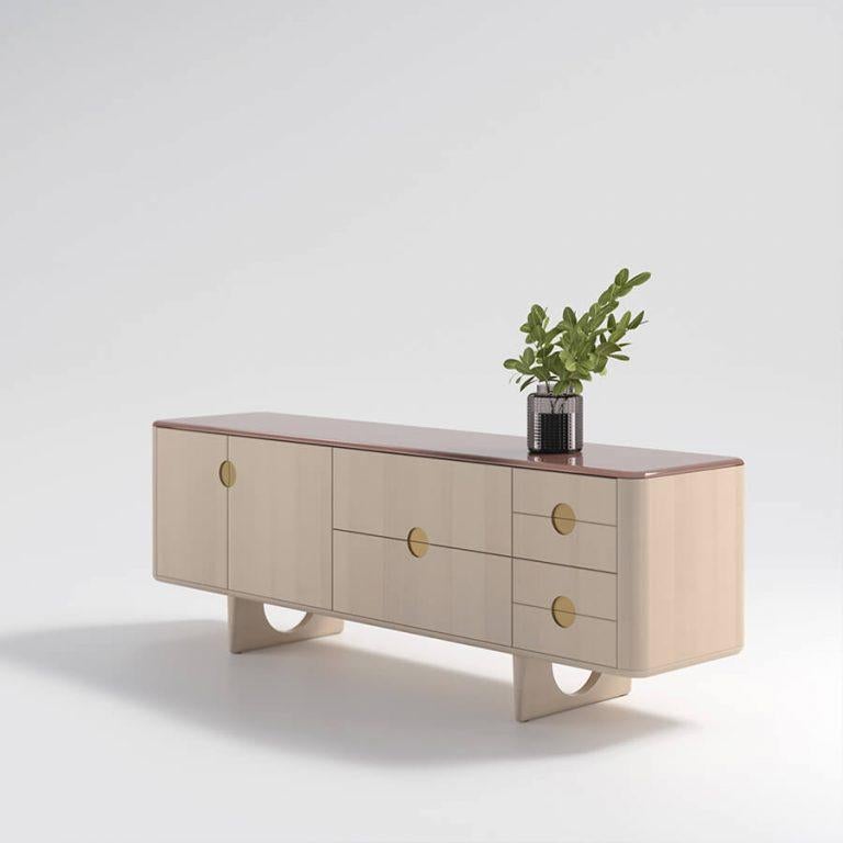 Messicano Credenza Dolmen - Faggio nordico con inserti in ottone in vendita