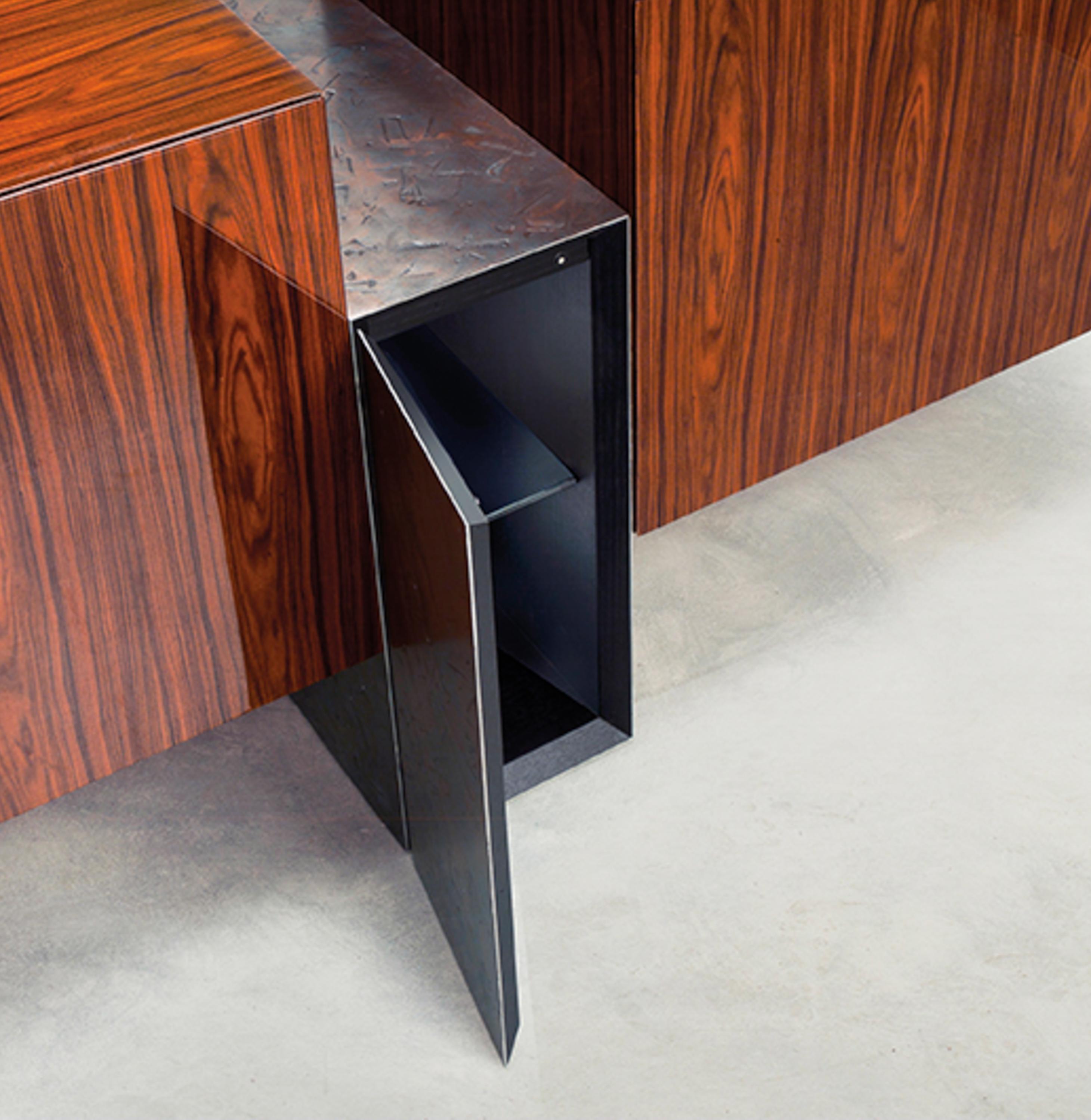 Veneer Dolmen, unstructured Palisander square sideboard, Dainelli Studio for Somaschini For Sale