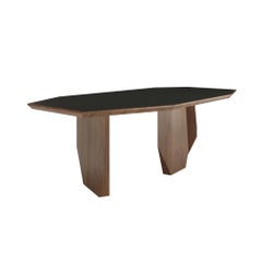 Dolmen Dining Table, Hand Carved Solid Oak, Top in Fenix Veneer