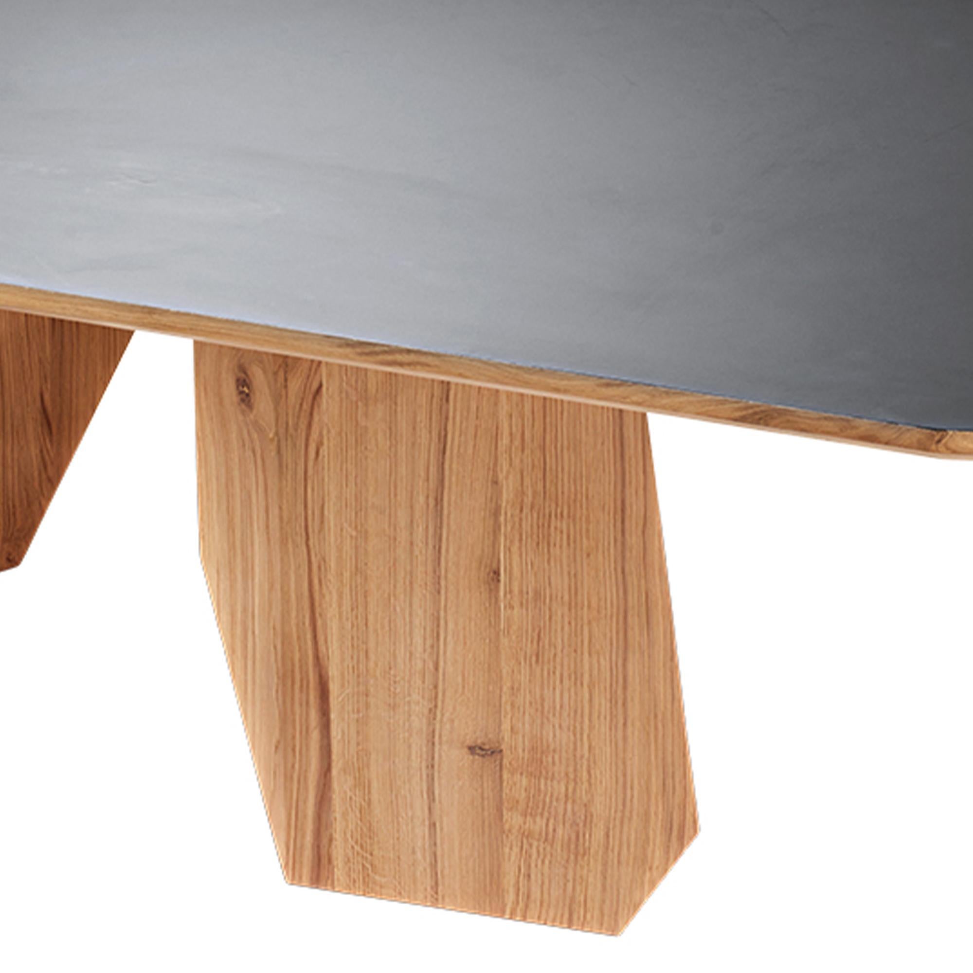 Dolmen Dining Table, Hand Carved Solid Oak, Top in Fenix Veneer In New Condition For Sale In Fiscal Amares, PT