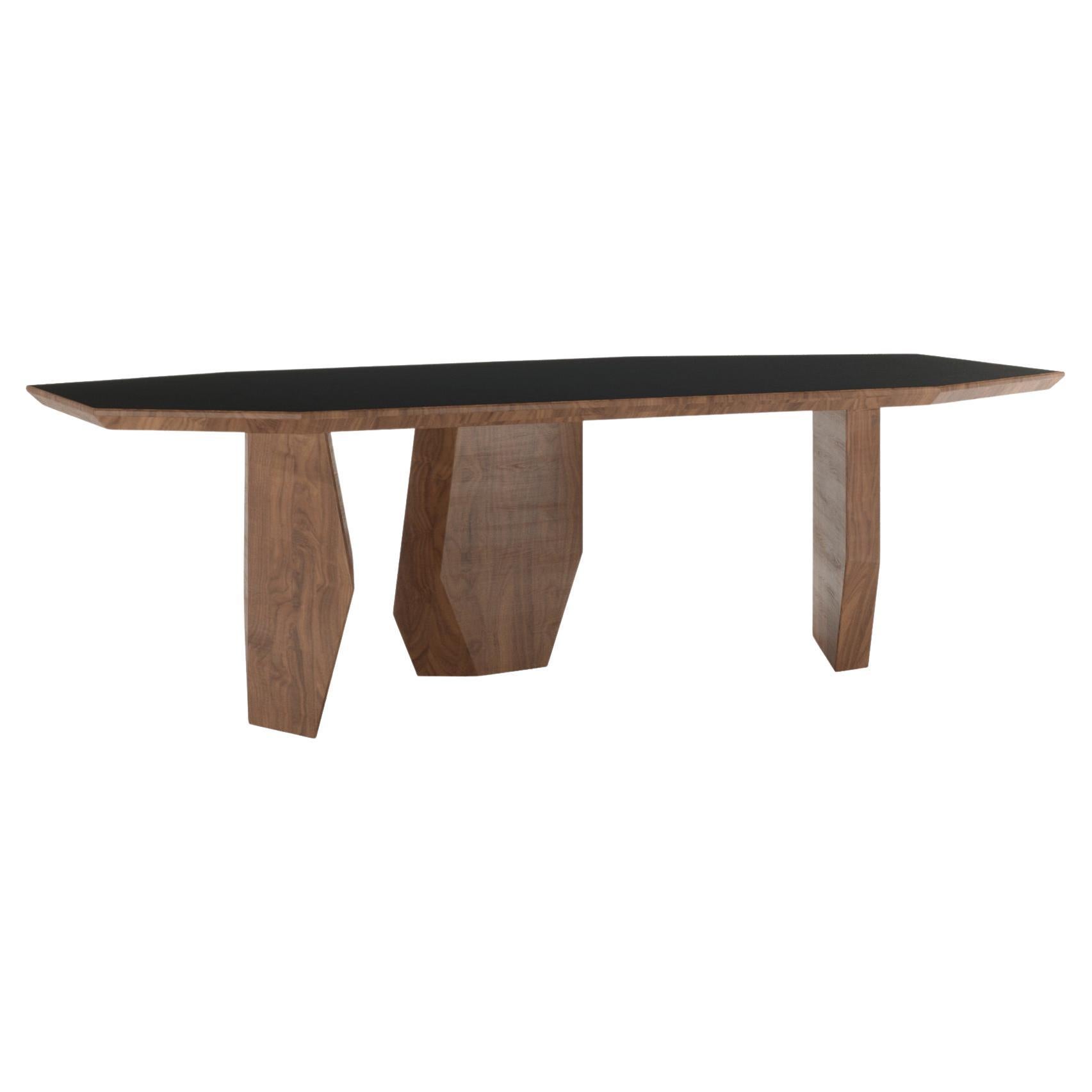 Dolmen Dining Table, Hand Carved Solid Oak, Top in Fenix Veneer