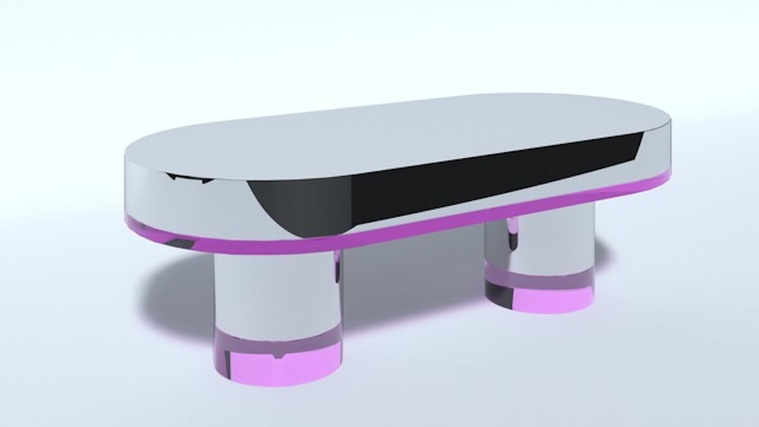 Dolmen model coffee table, legs and top in stainless steel and feet of the two legs in colored plexiglas designed by Studio Superego for Superego Editions. Limited edition of 9 pieces.

Biography:
Superego editions was born in 2006, performing a