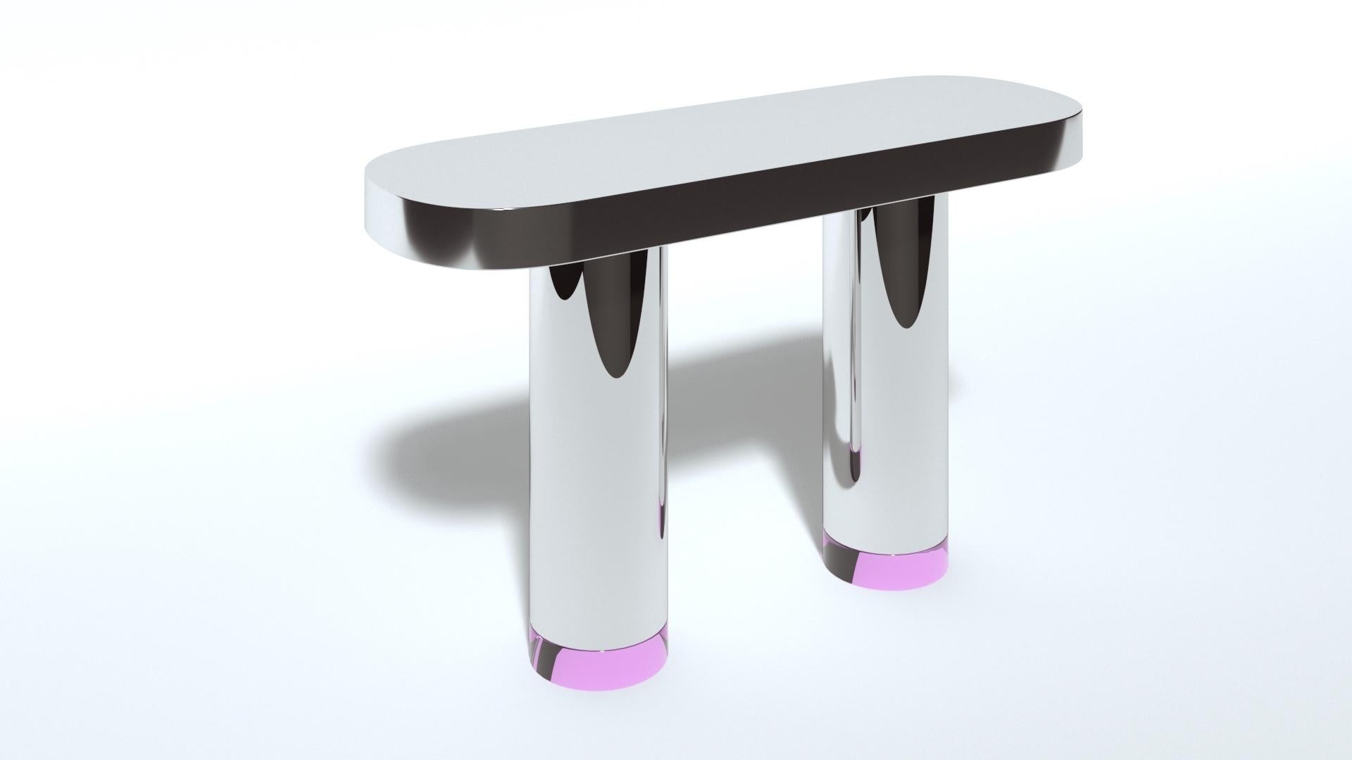 Dolmen model console table, legs and top in stainless steel and feet of the two legs in colored plexiglas designed by Studio Superego for Superego Editions. Limited edition of 9 pieces.

Biography:
Superego editions was born in 2006, performing a