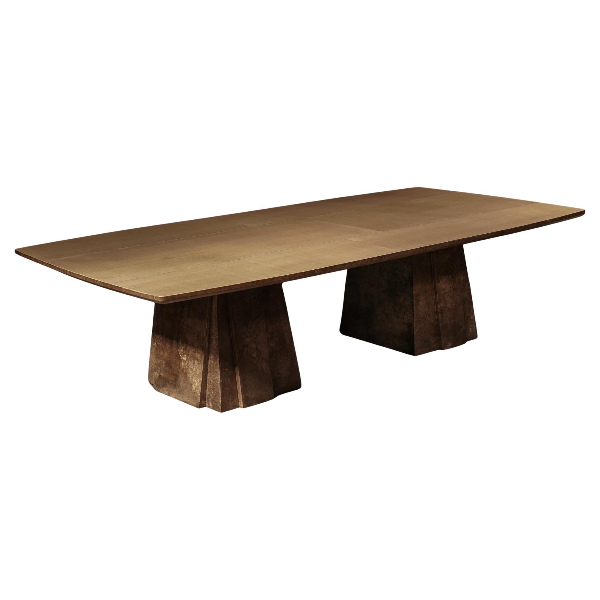 Japanese Sculptural Wood & Paper Massive Dining Table