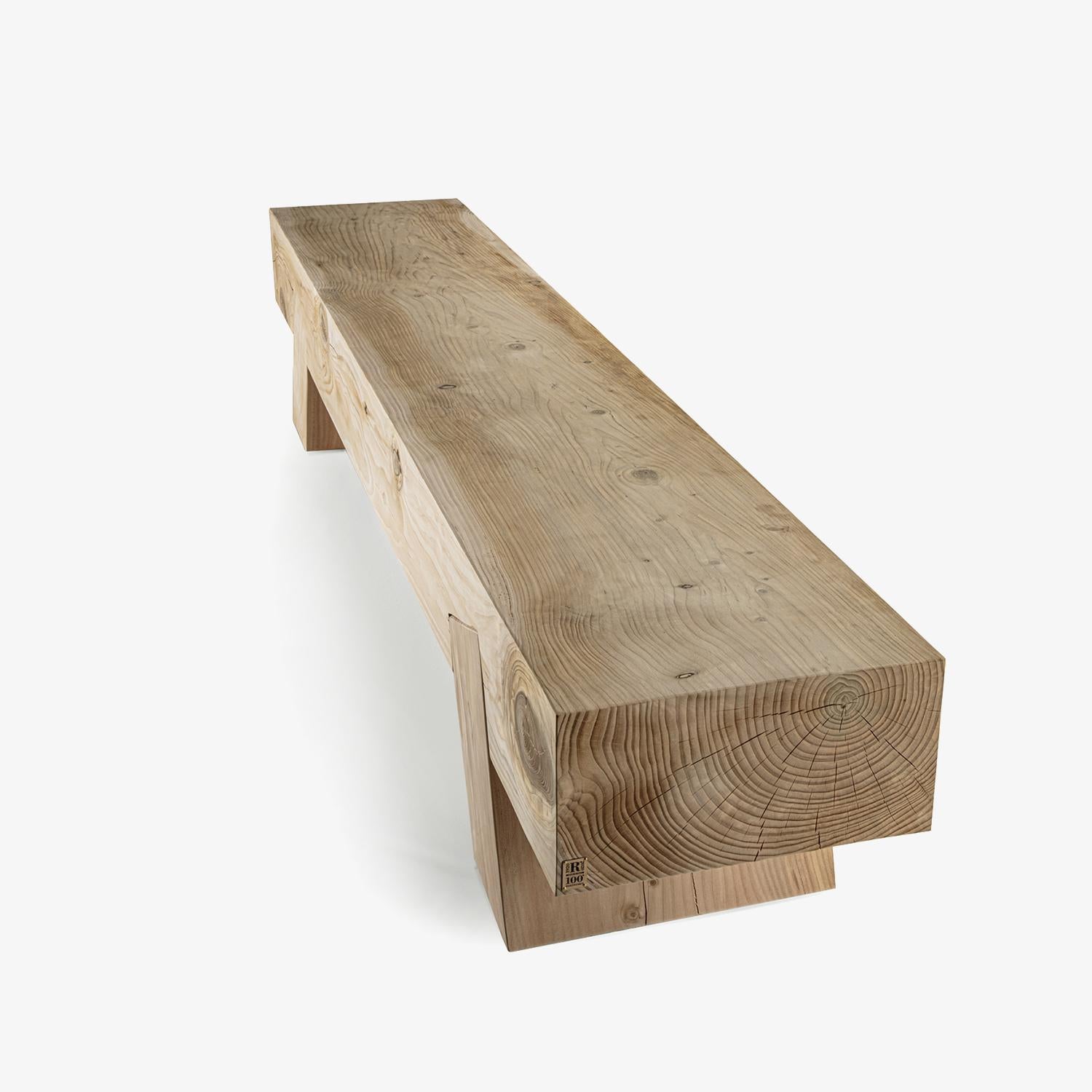 Italian Dolmen Solid Cedar Wood Bench, Designed by Giovanni Tomasini, Made in Italy  For Sale