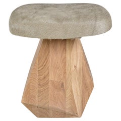 Dolmen Stool, Upholstery in Leather, Hand Carved Ash/Beech Base