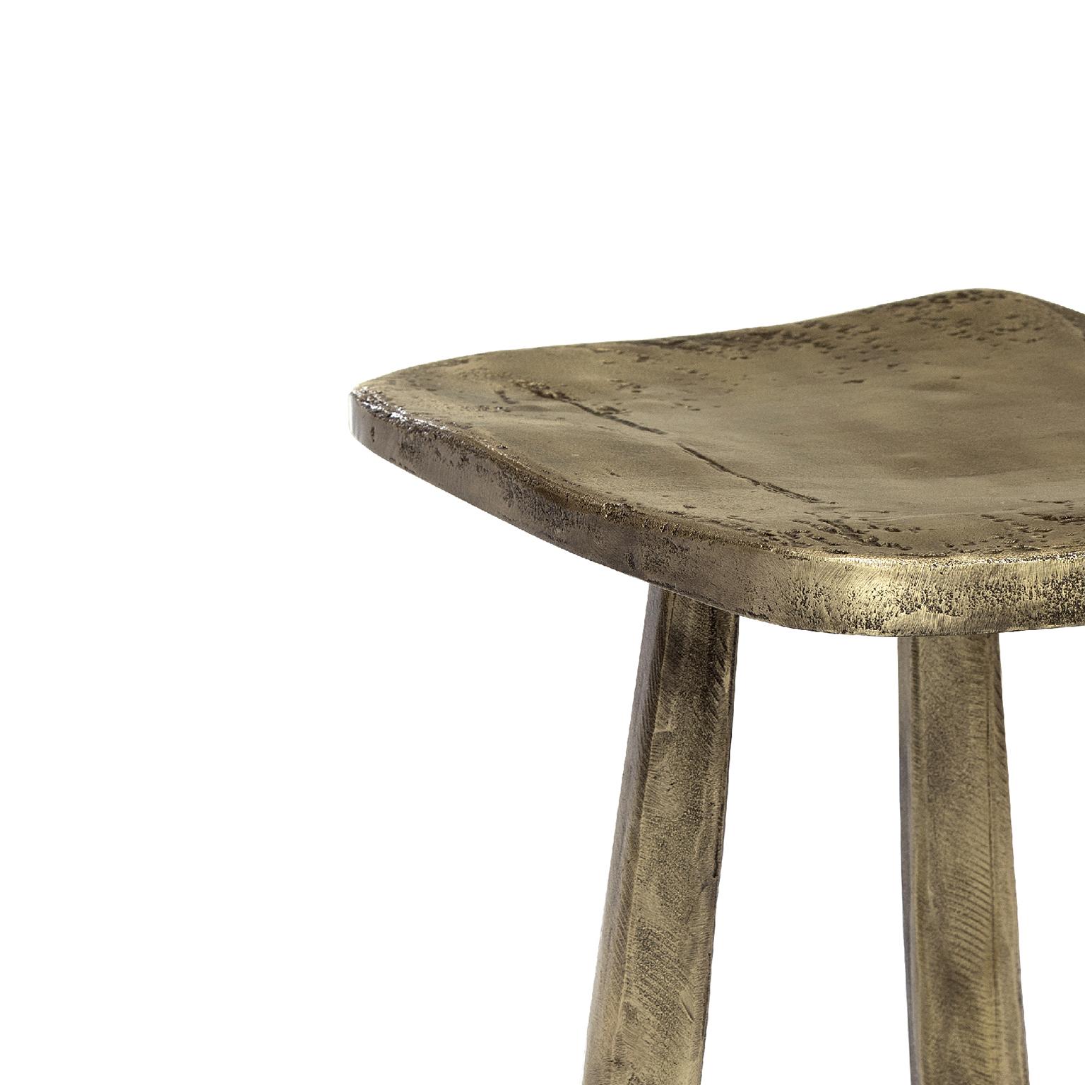 Art Deco Dolmen Three-Leg Stool in Polished Casted Brass For Sale