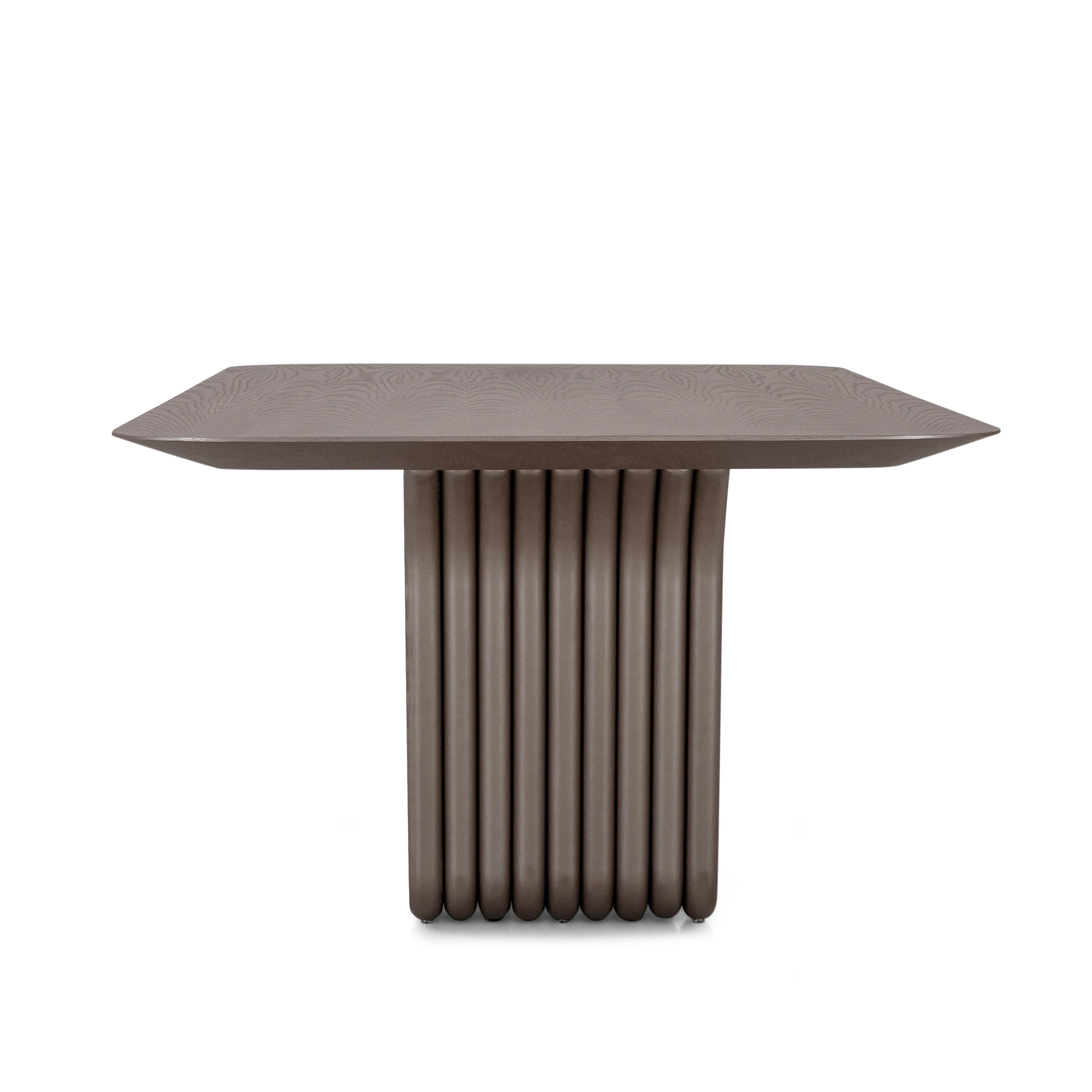 Table de salle à manger en chêne chocolat avec base sculpturale et plateau de 98 pouces, Dolomitas Line en vente 2