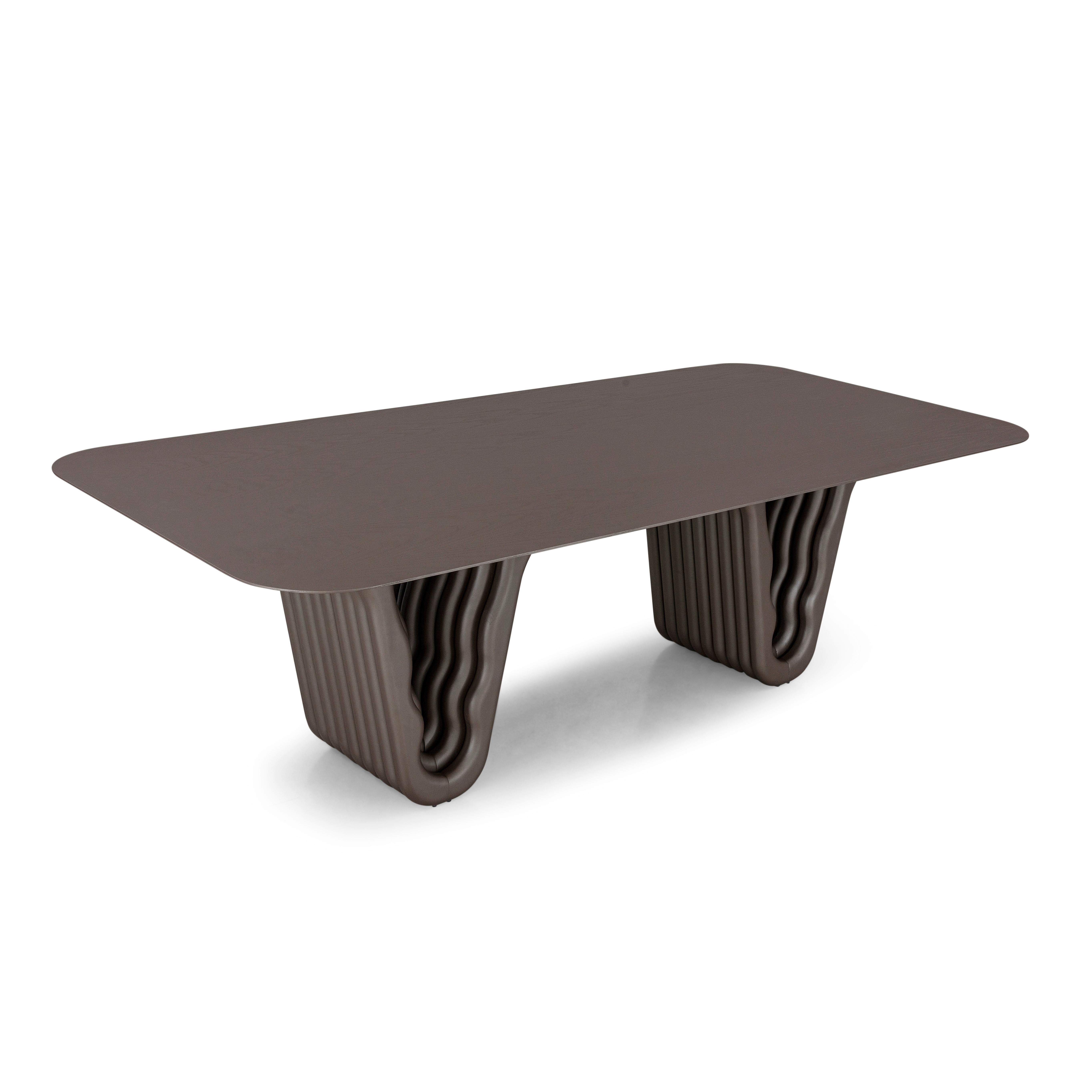 Table de salle à manger en chêne chocolat avec base sculpturale et plateau de 98 pouces, Dolomitas Line en vente 3