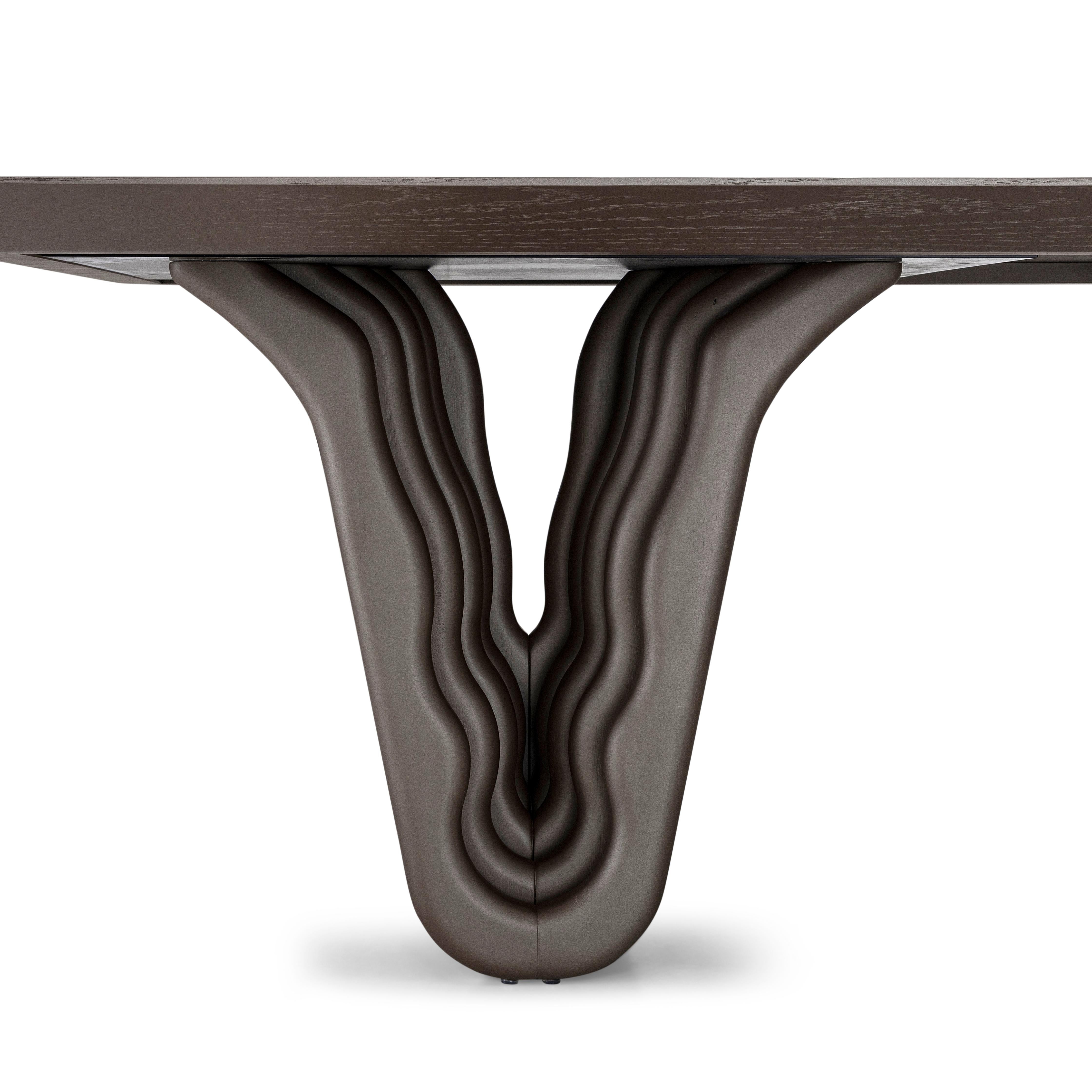 Table de salle à manger en chêne chocolat avec base sculpturale et plateau de 98 pouces, Dolomitas Line Neuf - En vente à Miami, FL