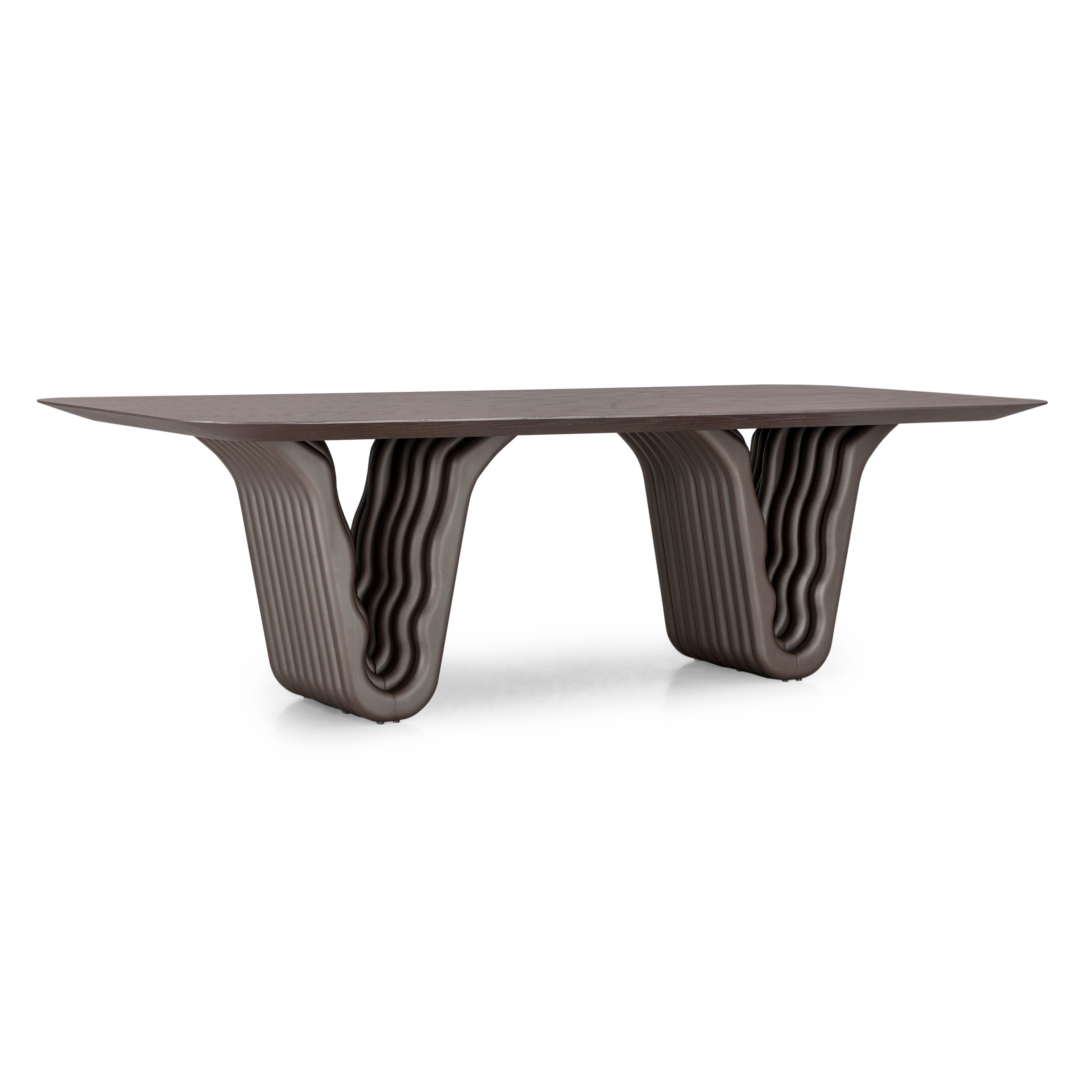 Table de salle à manger en chêne chocolat avec base sculpturale et plateau de 98 pouces, Dolomitas Line en vente 1