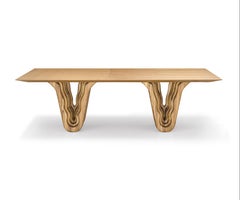 Teak Wood Dining Table with 118 Inches Top and Solid Base, Dolomitas Collection