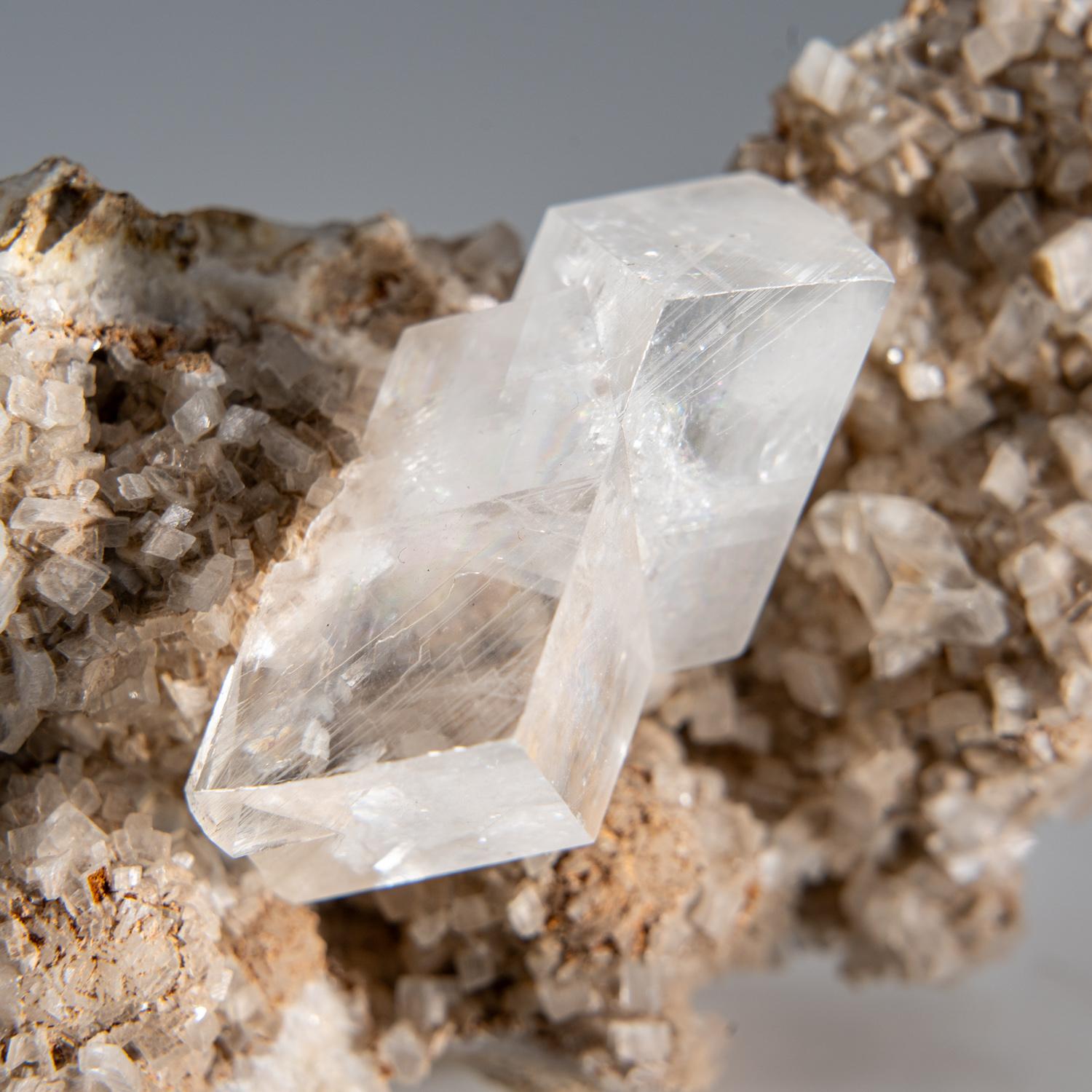 From Asturreta Quarry, Eugui District, Navarra Province, Spain

Transparent colorless dolomite crystals with glassy crystal surfaces on matrix. Dolomite is part of the carbonate class of minerals and is know as a calcium magnesium