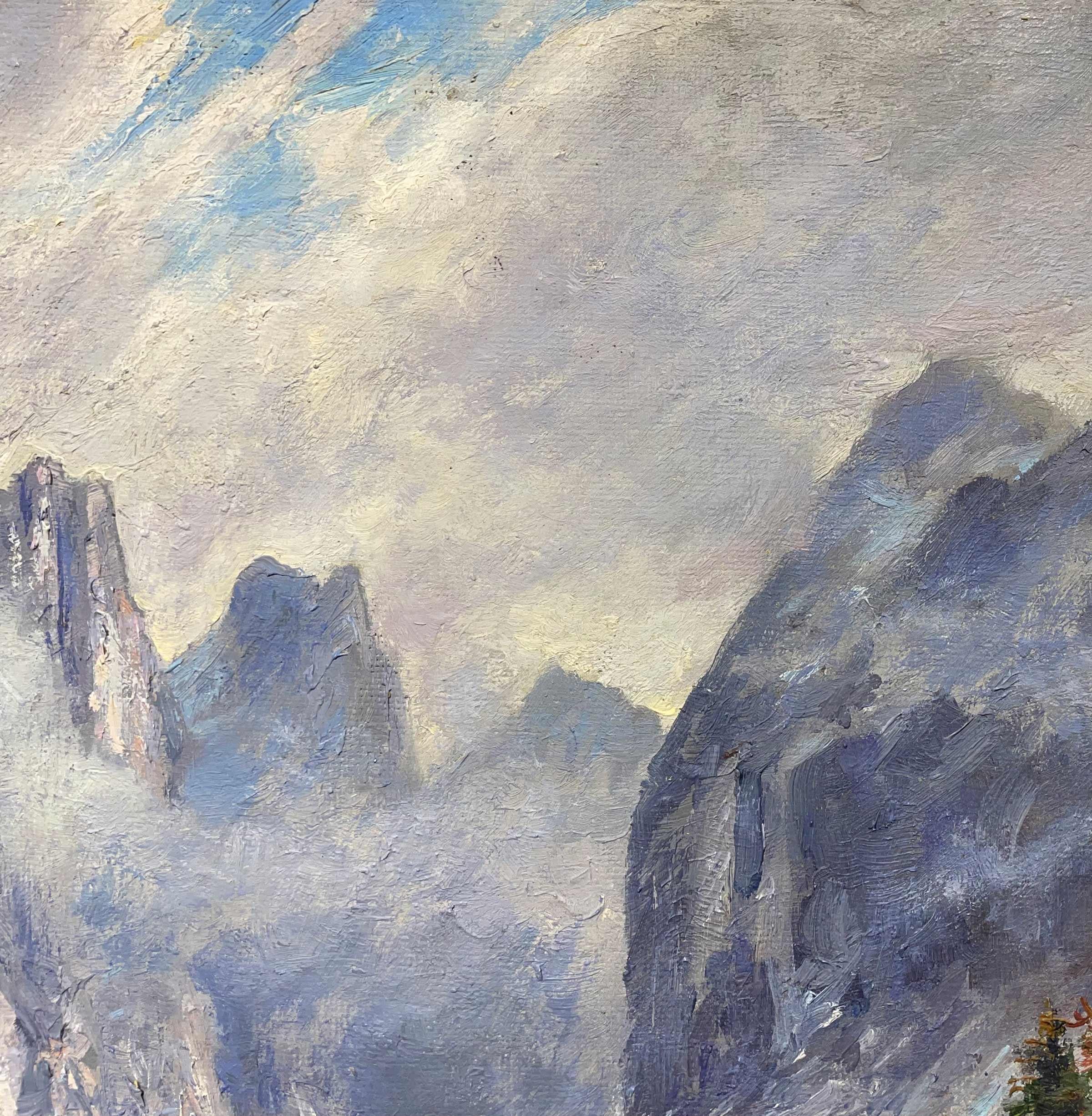 European Dolomites Mountains Landscape Oil Painting, 1910