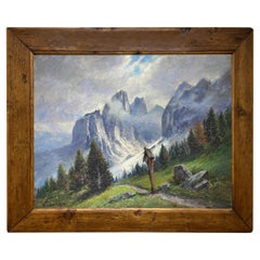 Dolomites Mountains Landscape Oil Painting, 1910