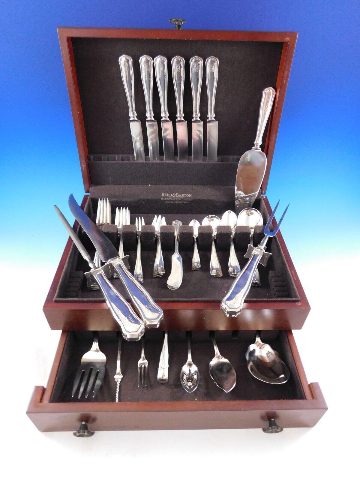Dolores by Shreve sterling silver Dinner size Flatware set - 71 pieces. This Arts & Crafts pattern was introduced in the year 1909 and features a unique raised border. This set includes:

6 Dinner Size Knives, 9 1/2