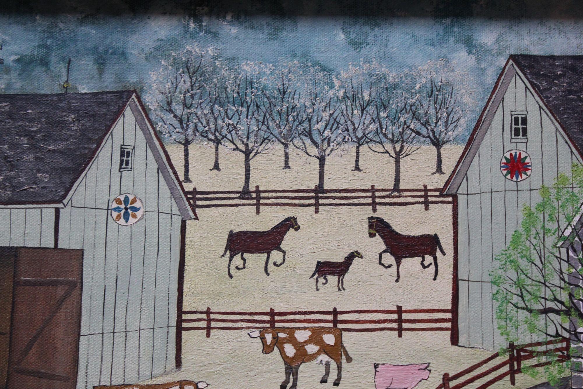 Wood Dolores Hackenberger Folk Art Amish Farm Scene