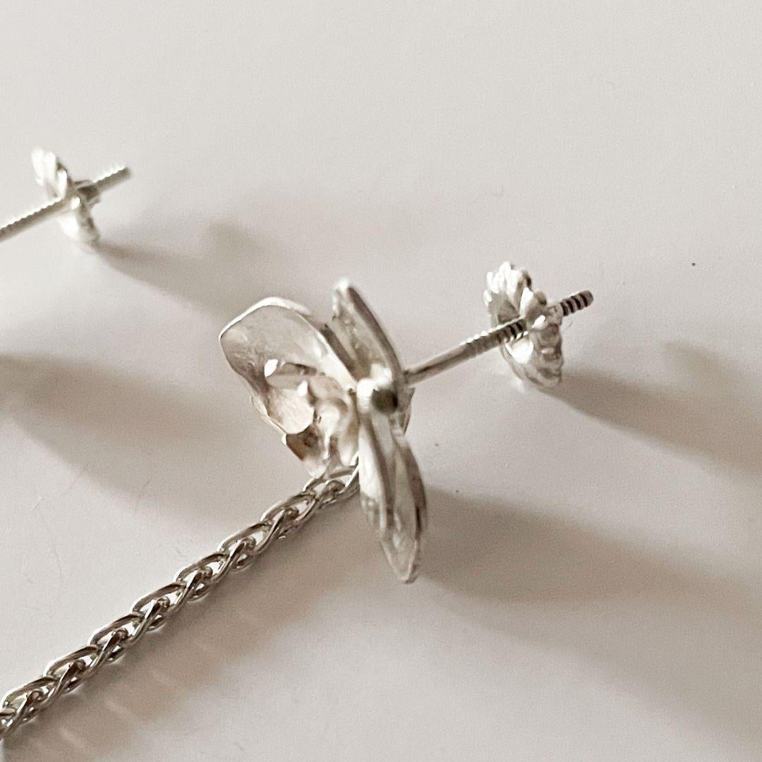 Dolores Ortega Handgefertigte Sterling Silber Orchidee & Schlange Tropfen Ohrringe Damen im Angebot