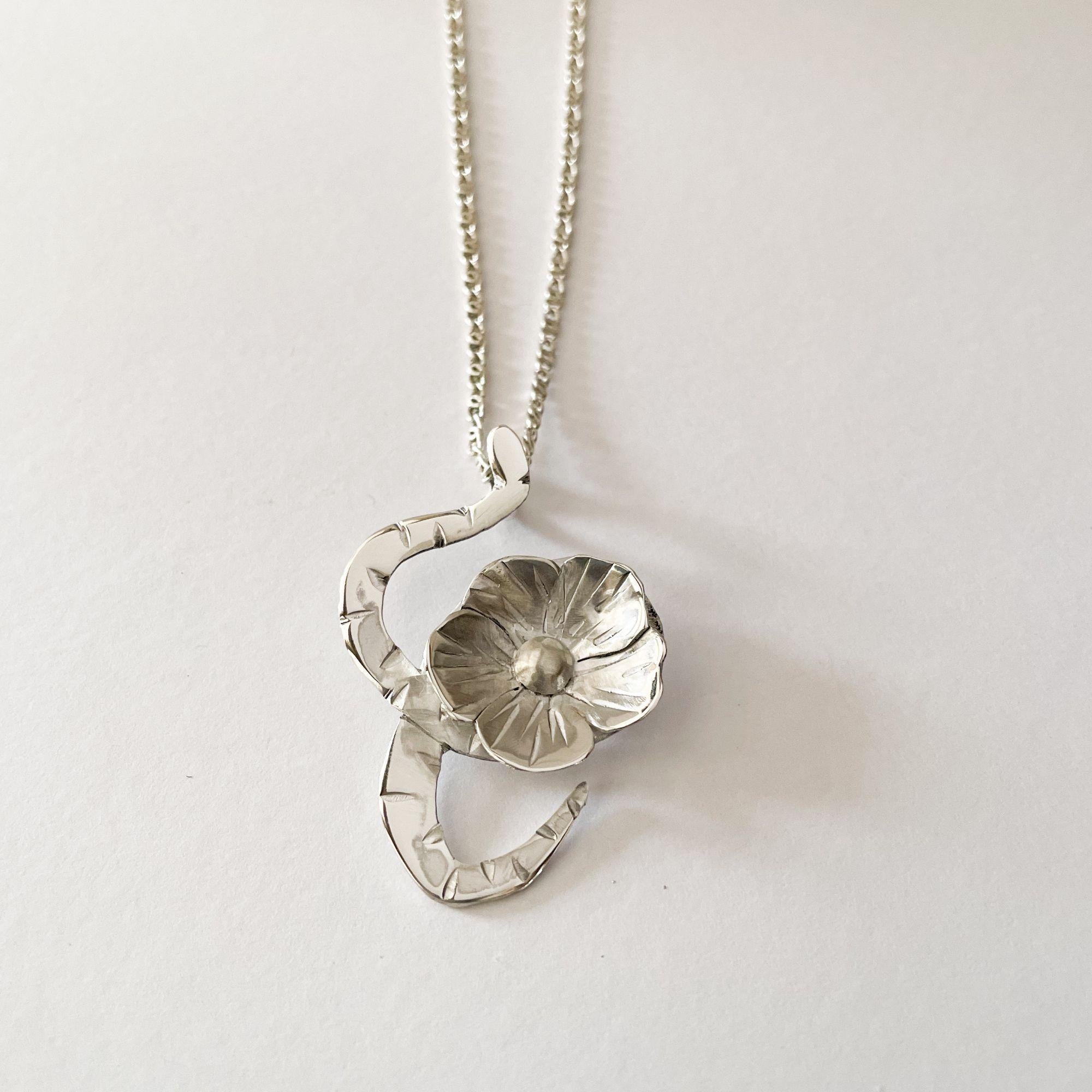 Women's Dolores Ortega Sterling Silver Large Snake and Bloom Pendant – Botanical Handmad For Sale