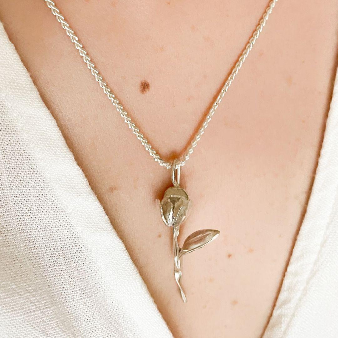 Artisan Dolores Ortega Tulip Pendant Necklace in 925 Sterling Silver For Sale