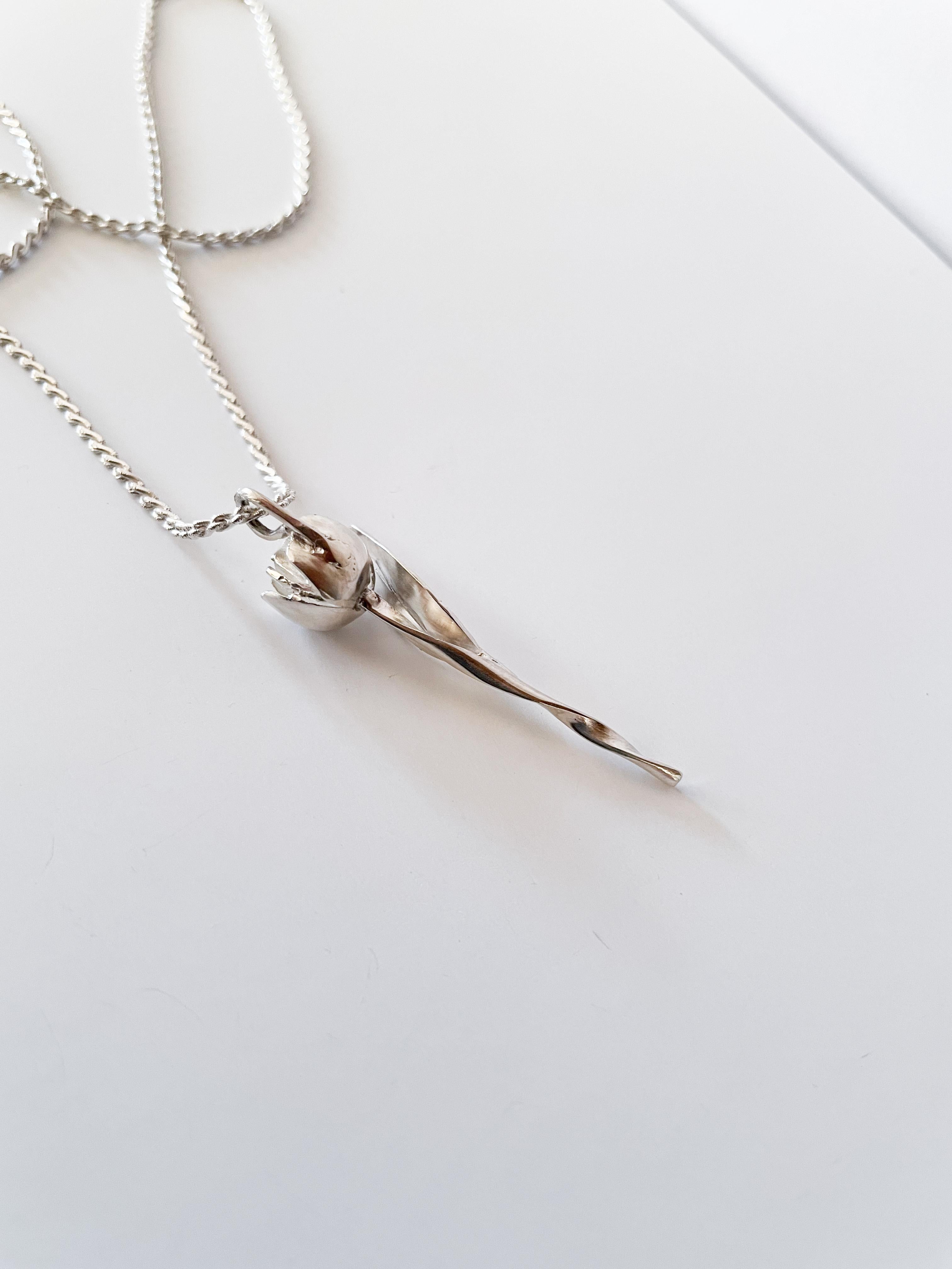Women's Dolores Ortega Contemporary Sterling Silver Tulip Pendant Necklace For Sale
