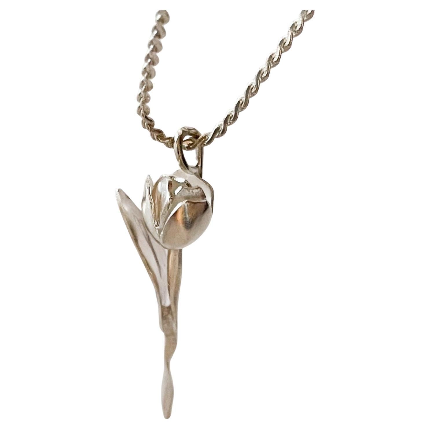 Dolores Ortega Contemporary Sterling Silver Tulip Pendant Necklace For Sale