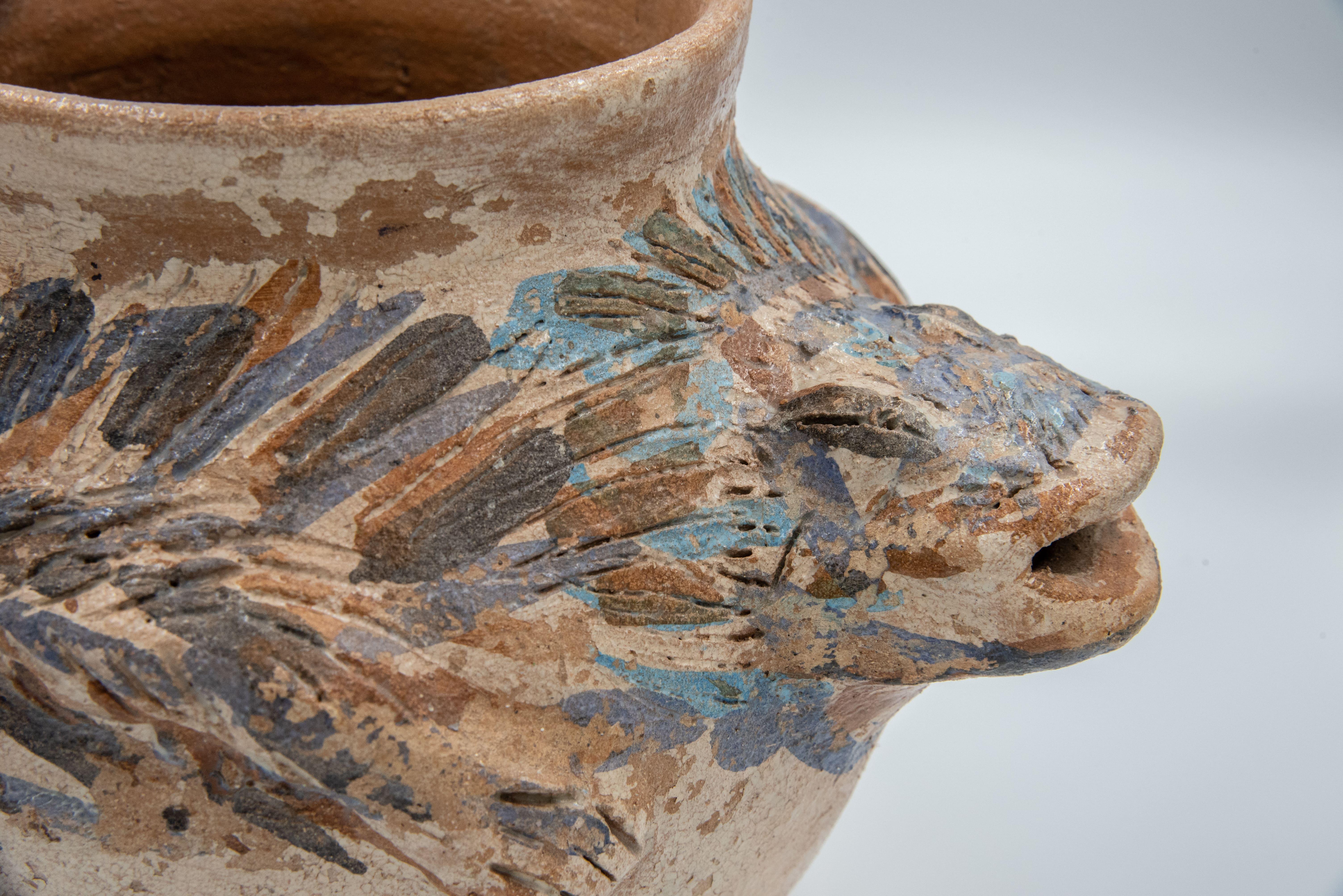 Dolores Porras Mexican Antique Rustic Vase Iguana Clay Made in Oaxaca, 2006 In Good Condition In Queretaro, Queretaro
