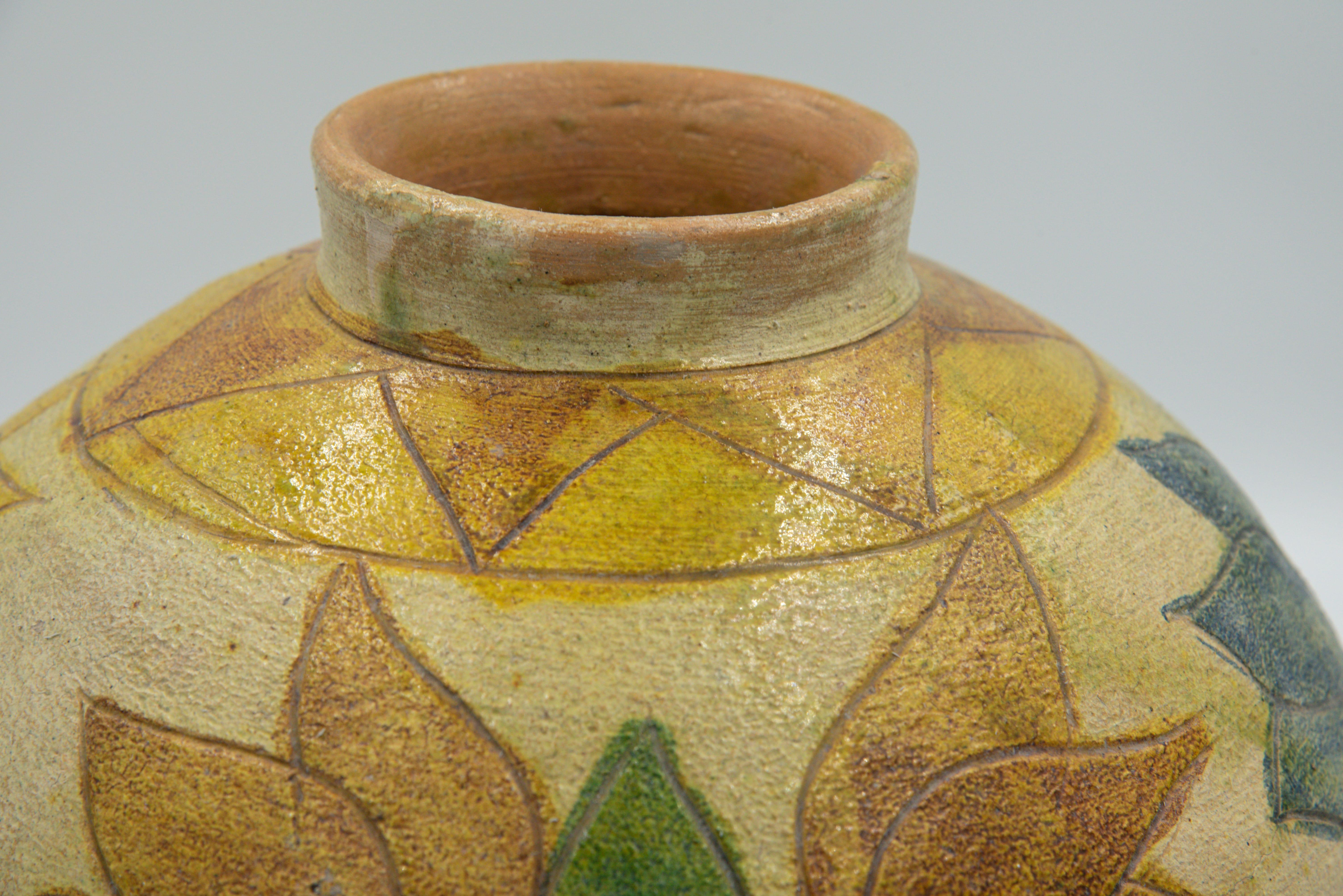 Folk Art Dolores Porras Mexican Antique Rustic Vase Terracotta Clay Handmade in Oaxaca