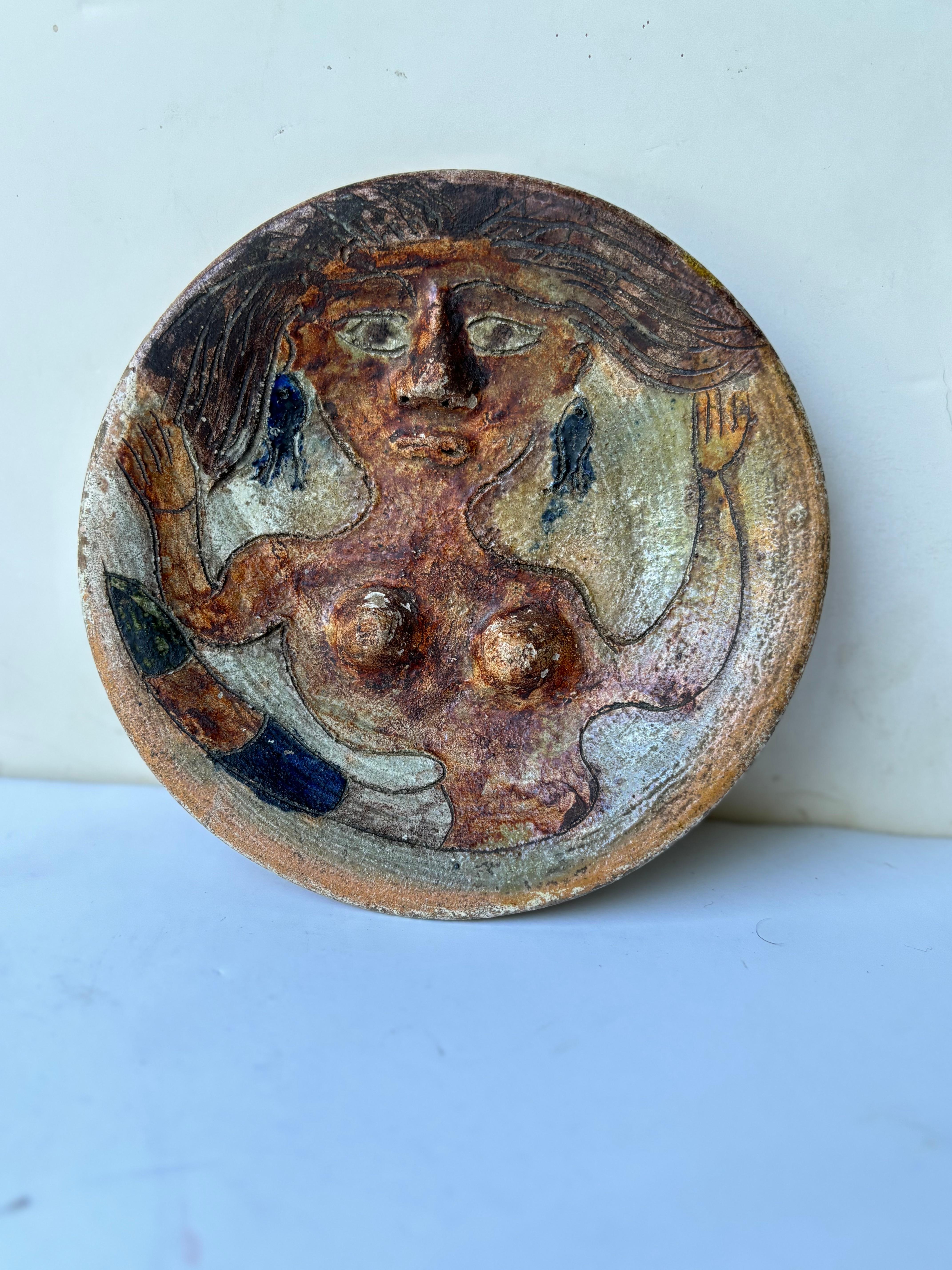 Messicano Piatto moderno in ceramica / terracotta di Dolores Porras .Firmato in vendita
