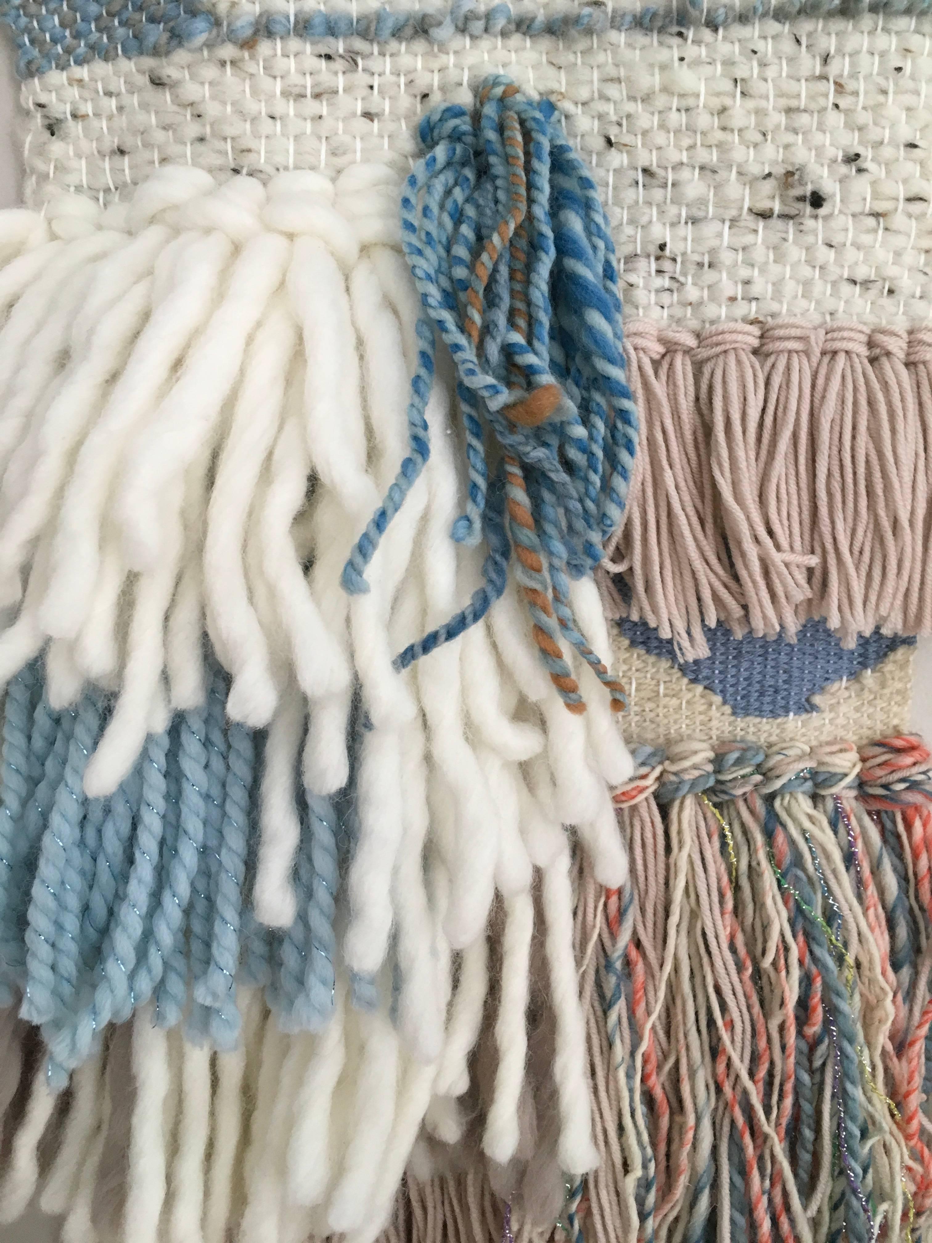 Cotton, Merino and Alpaca wool hand weaving, fiber art, yarn, wall sculpture, wall hanging, chic, interior design, decor, decoration, interior decor, home ready, ready to hang


ARTIST BIO:
Dolores Tema studied design at Parsons School of Design in