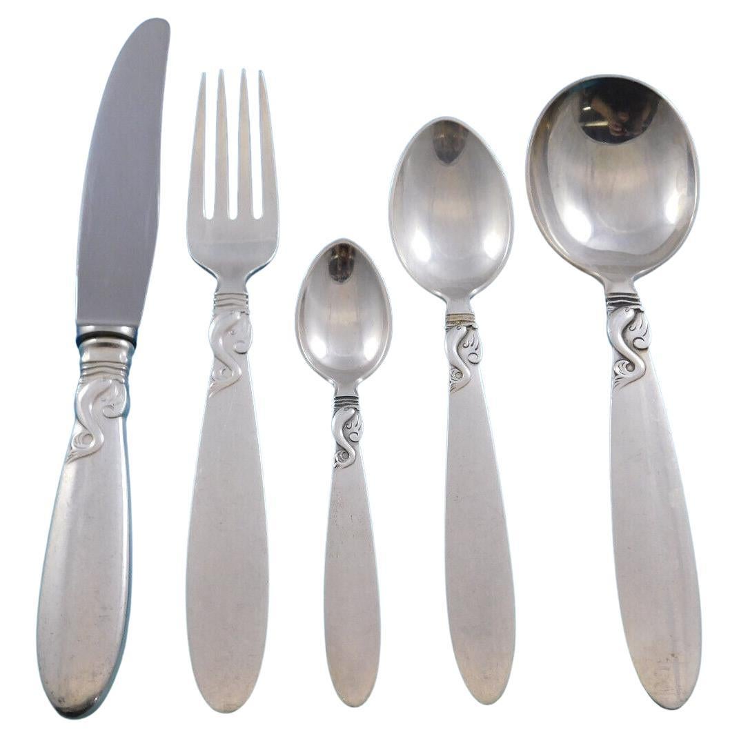 Dolphin by Frigast Denmark Sterling Silver Flatware Service Set 34 pieces For Sale