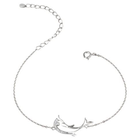 Dolphin Charm Bracelet 925 Sterling Silver Moissanite Bracelet Beautiful Gift. For Sale