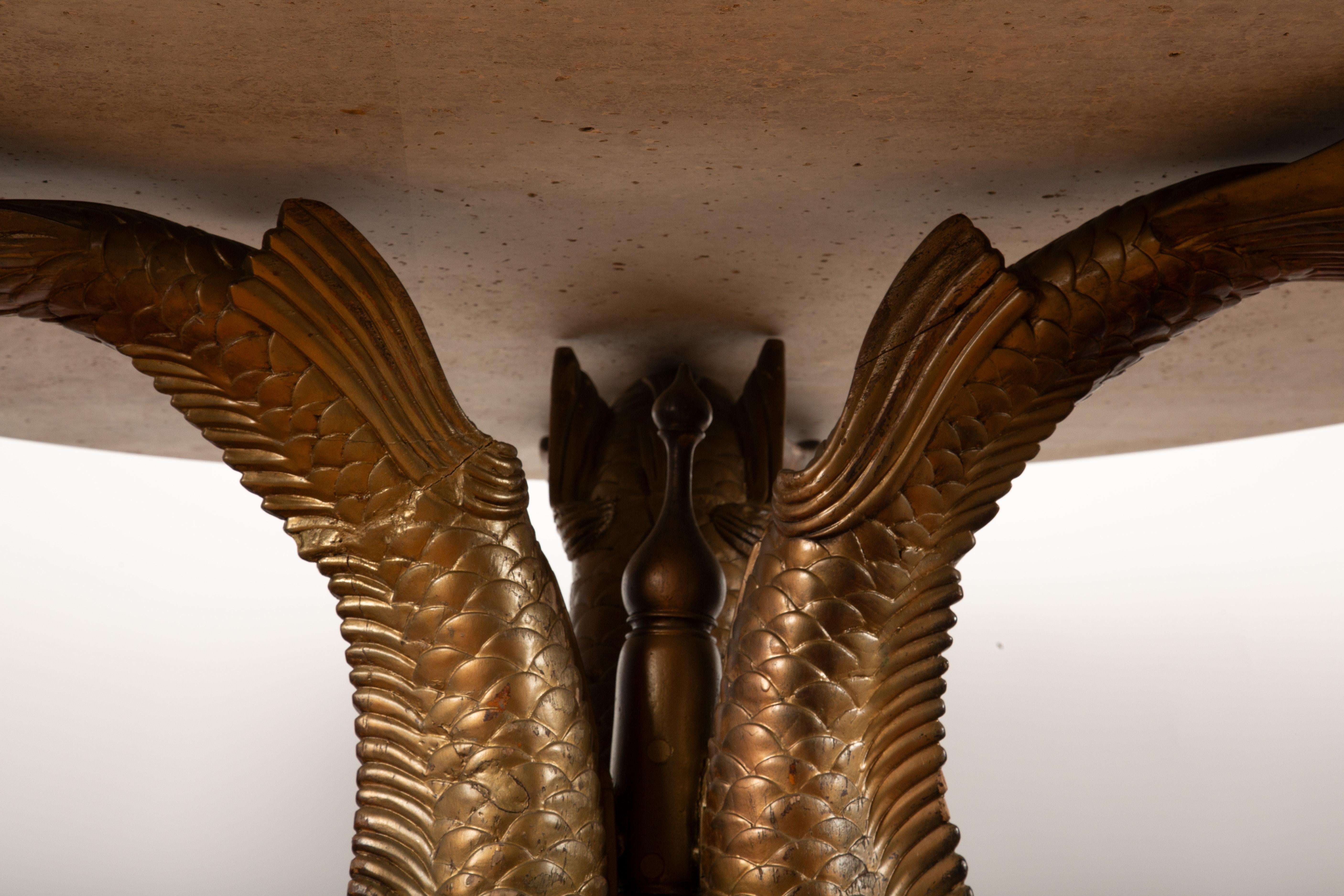Dolphin Dance: 19th-Century Elegance in Carved Wood & Limestone For Sale 8